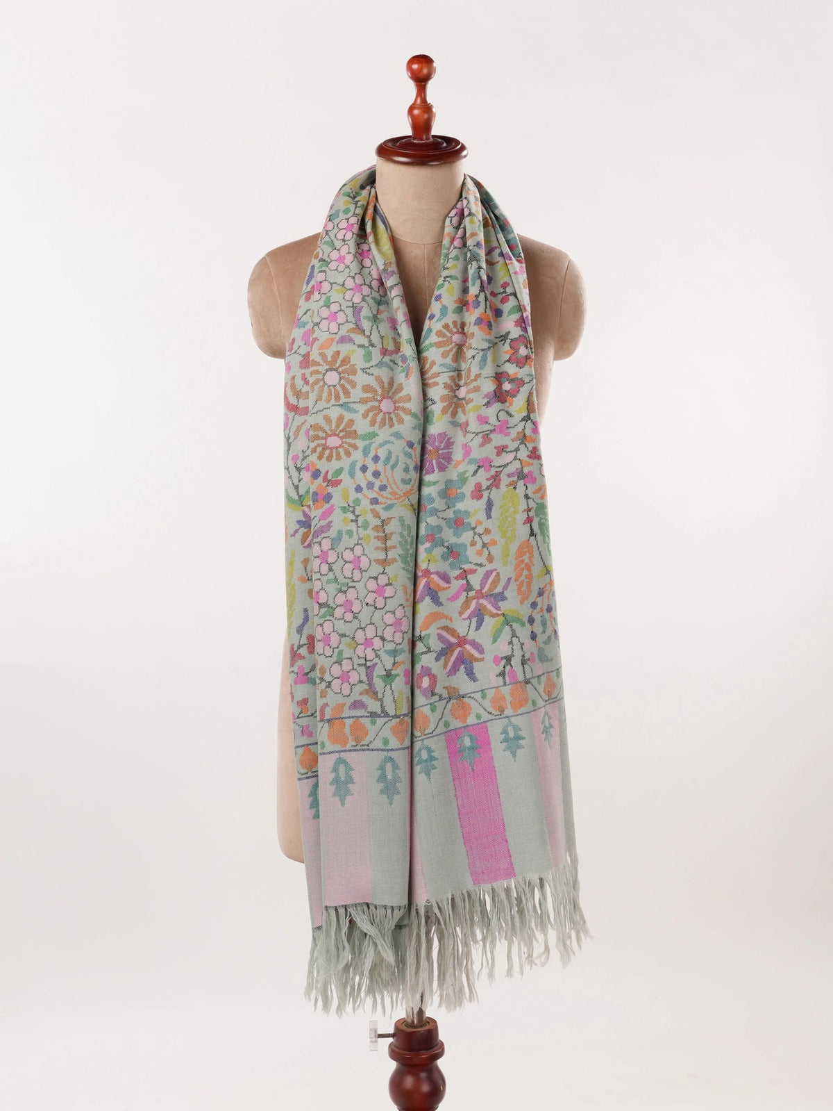 Handwoven Kani Kashmiri Original Greenish Pashmina Shawl Shahkaar.com