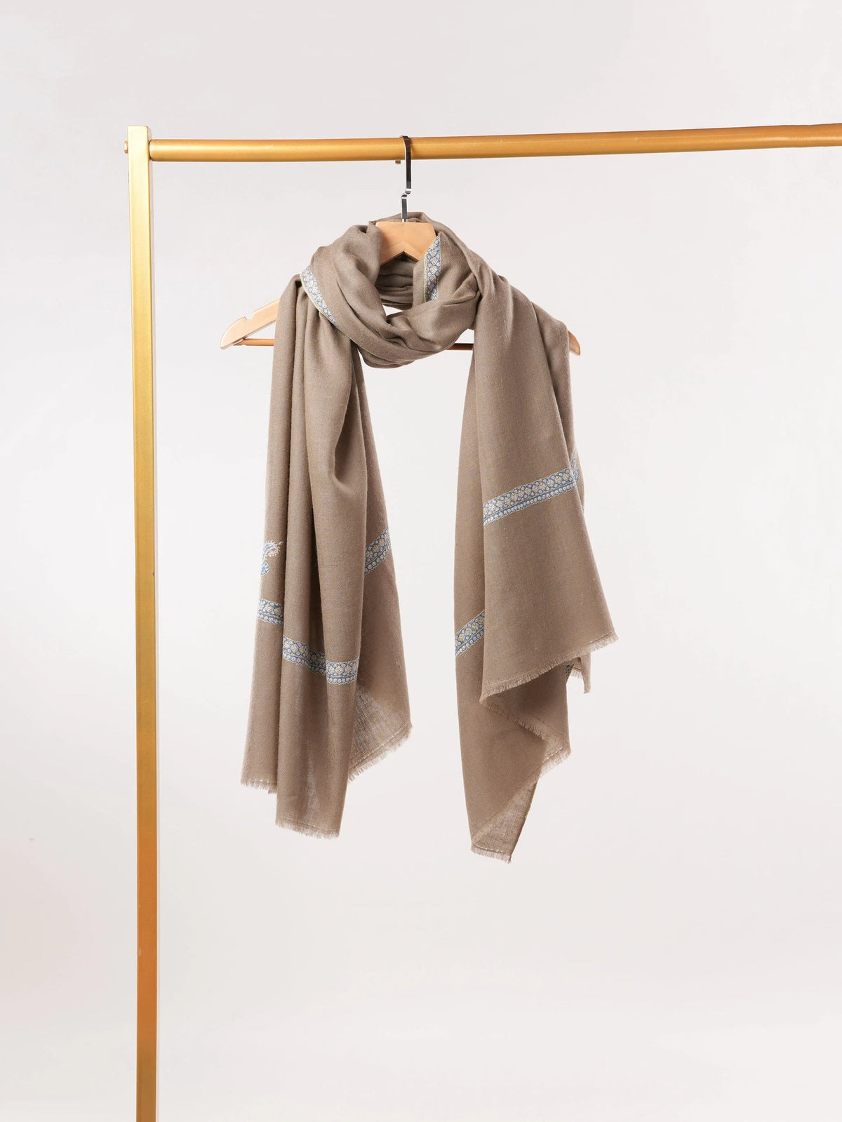 Dark Taupe Handwoven Pashmina Shawl with Hand Embroidery