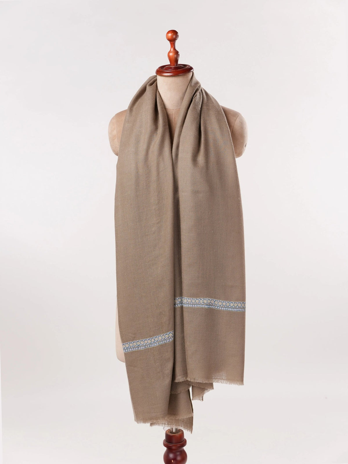 Dark Taupe Handwoven Pashmina Shawl with Hand Embroidery