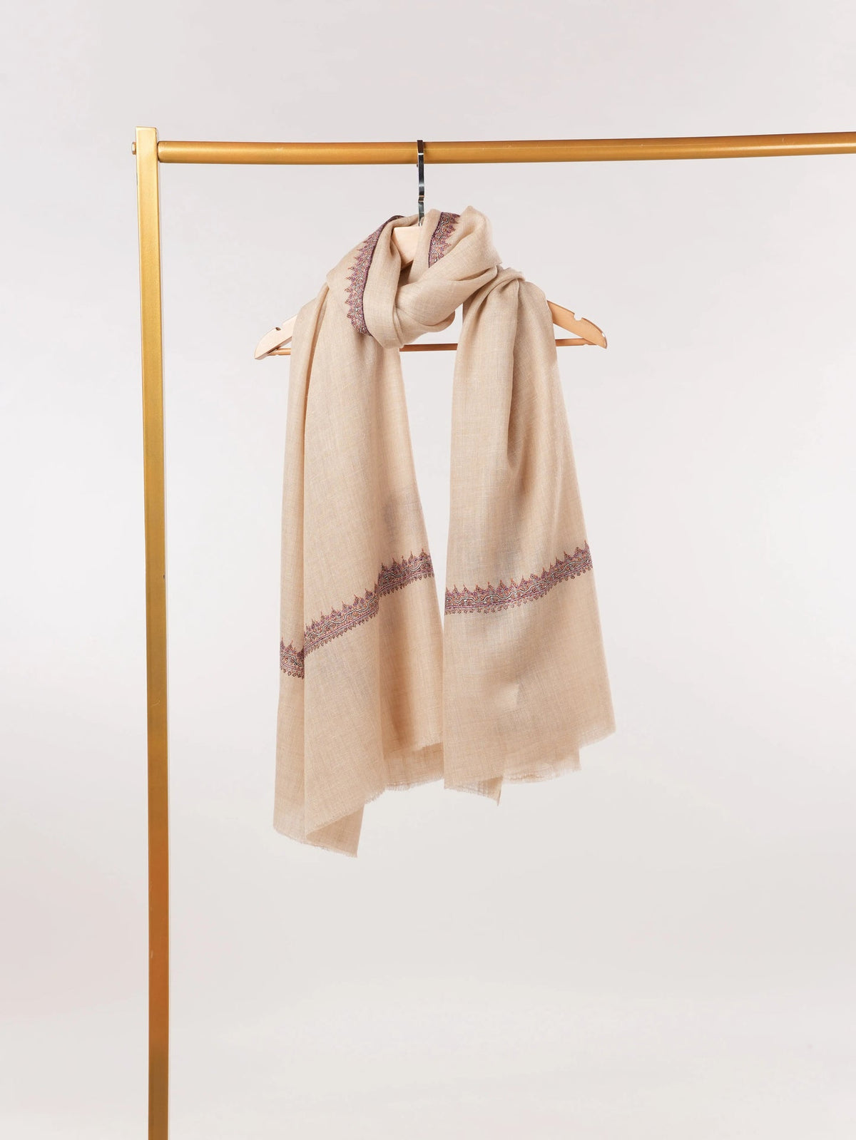 Lightweight Natural Off White Pashmina Shawl with Hashidar Sozni Embroidery