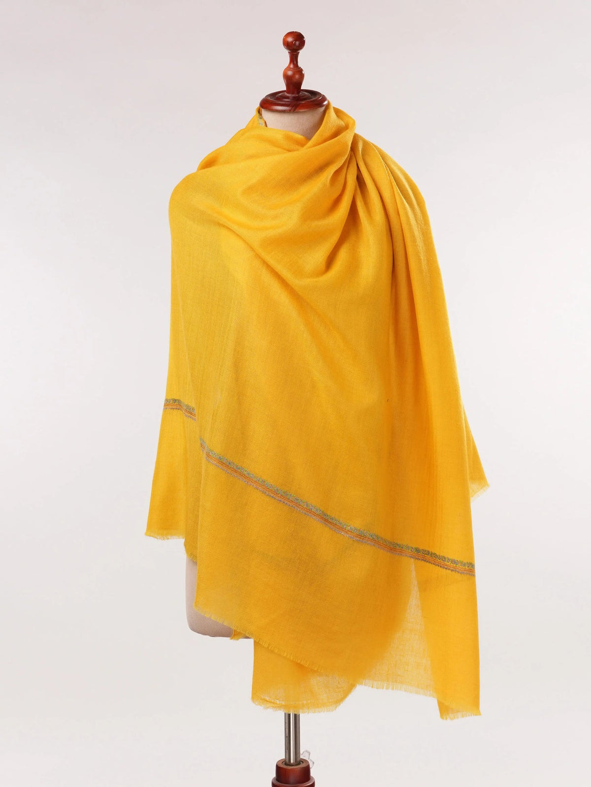 Yellow Handwoven Pashmina Shawl with Kashmiri Baildar Hand Sozni Embroidery Shahkaar.com