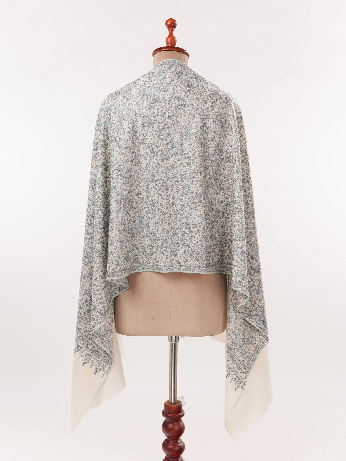 Natural White Original Cashmere Scarf with Jamawar Embroidery