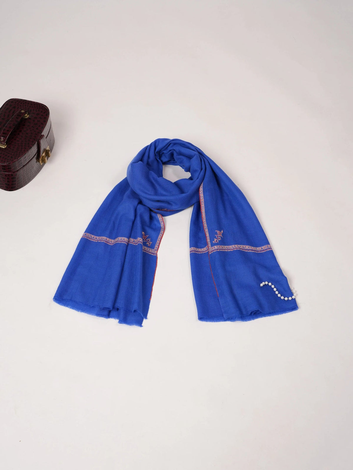 Handwoven Blue Textured Pashmina Shawl with Baildar Sozni Embroidery