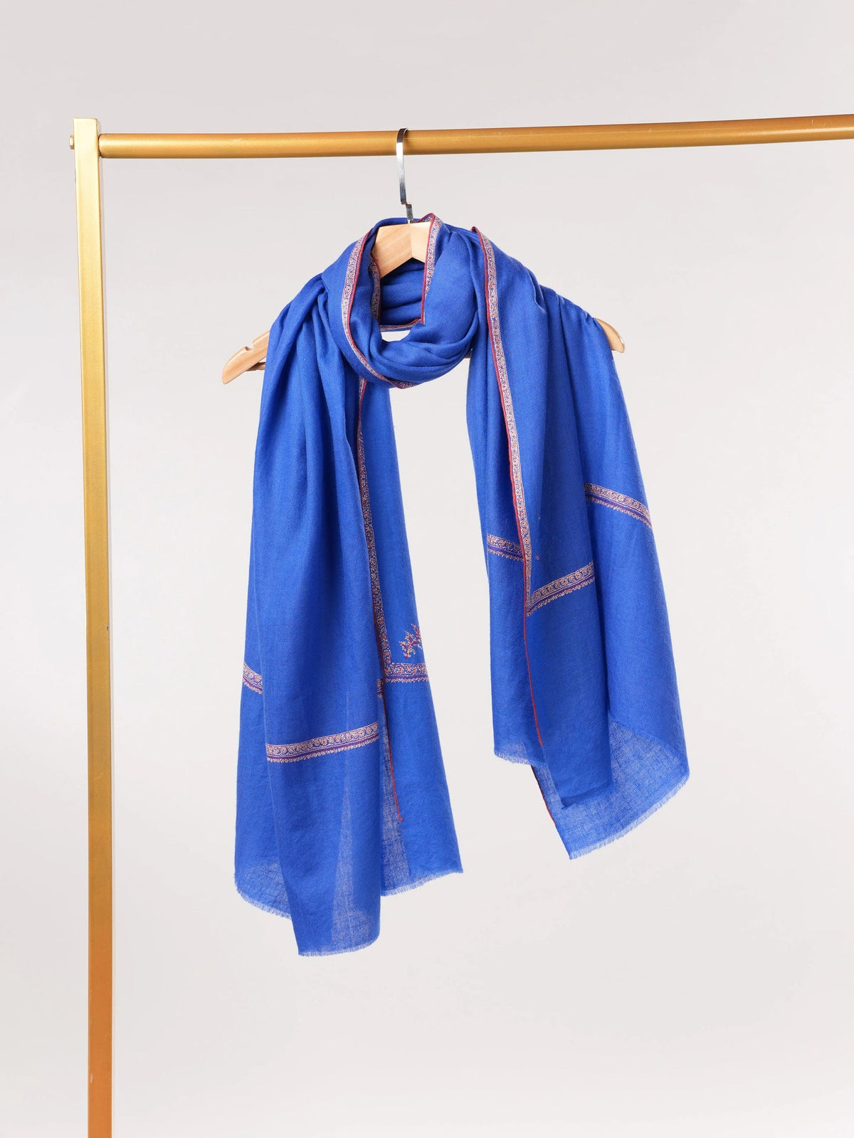 Handwoven Blue Textured Pashmina Shawl with Baildar Sozni Embroidery