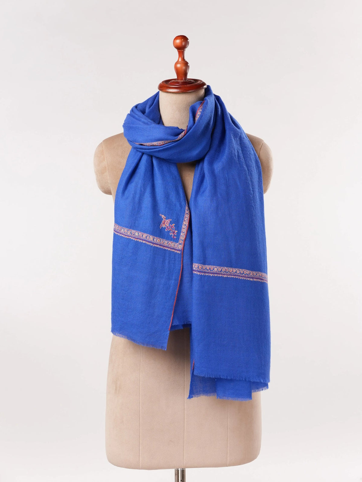 Handwoven Blue Textured Pashmina Shawl with Baildar Sozni Embroidery