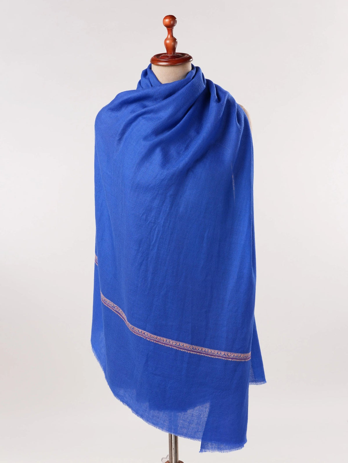 Handwoven Blue Textured Pashmina Shawl with Baildar Sozni Embroidery