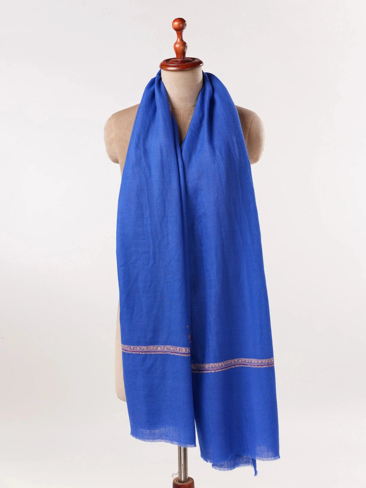 Handwoven Blue Textured Pashmina Shawl with Baildar Sozni Embroidery