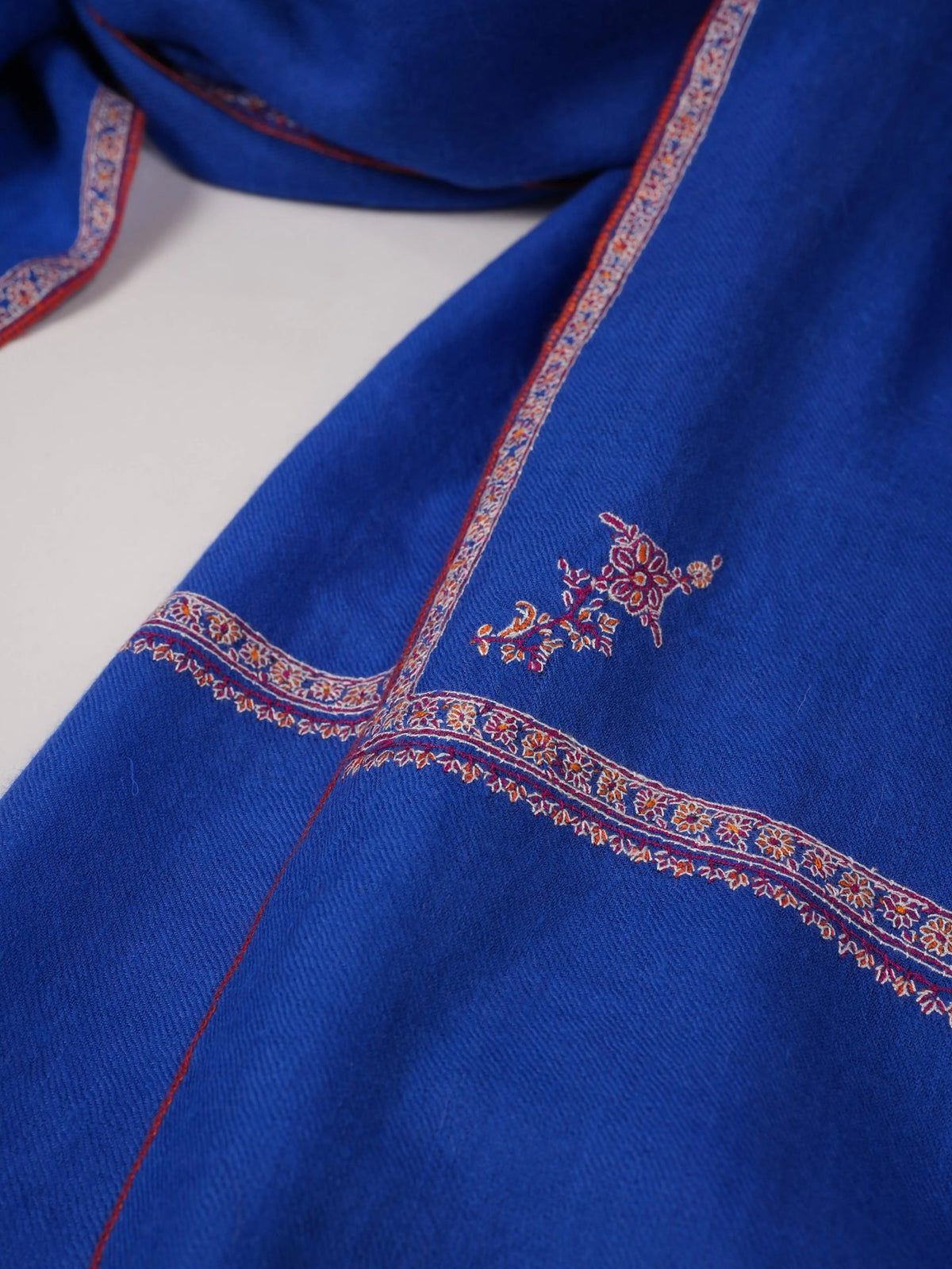 Handwoven Blue Textured Pashmina Shawl with Baildar Sozni Embroidery