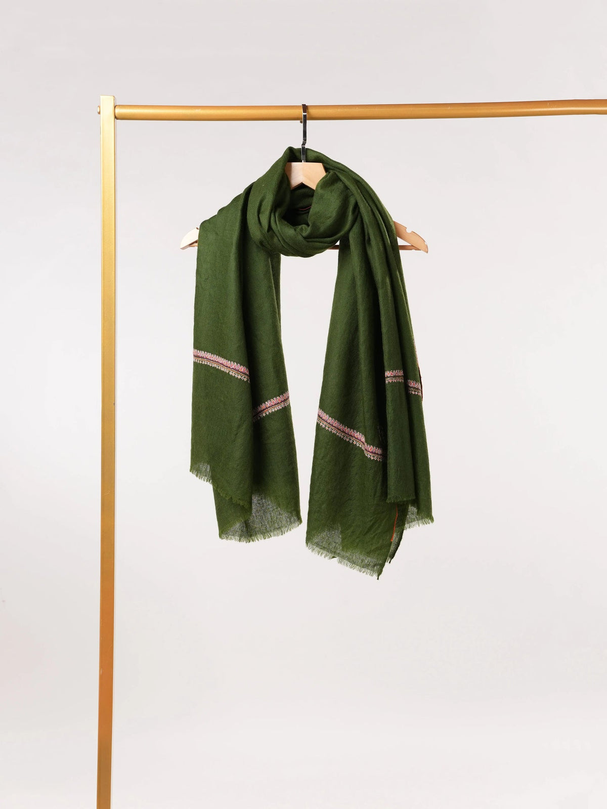 Dark Green Baildar Embroidered Handwoven Textured Pashmina Shawl