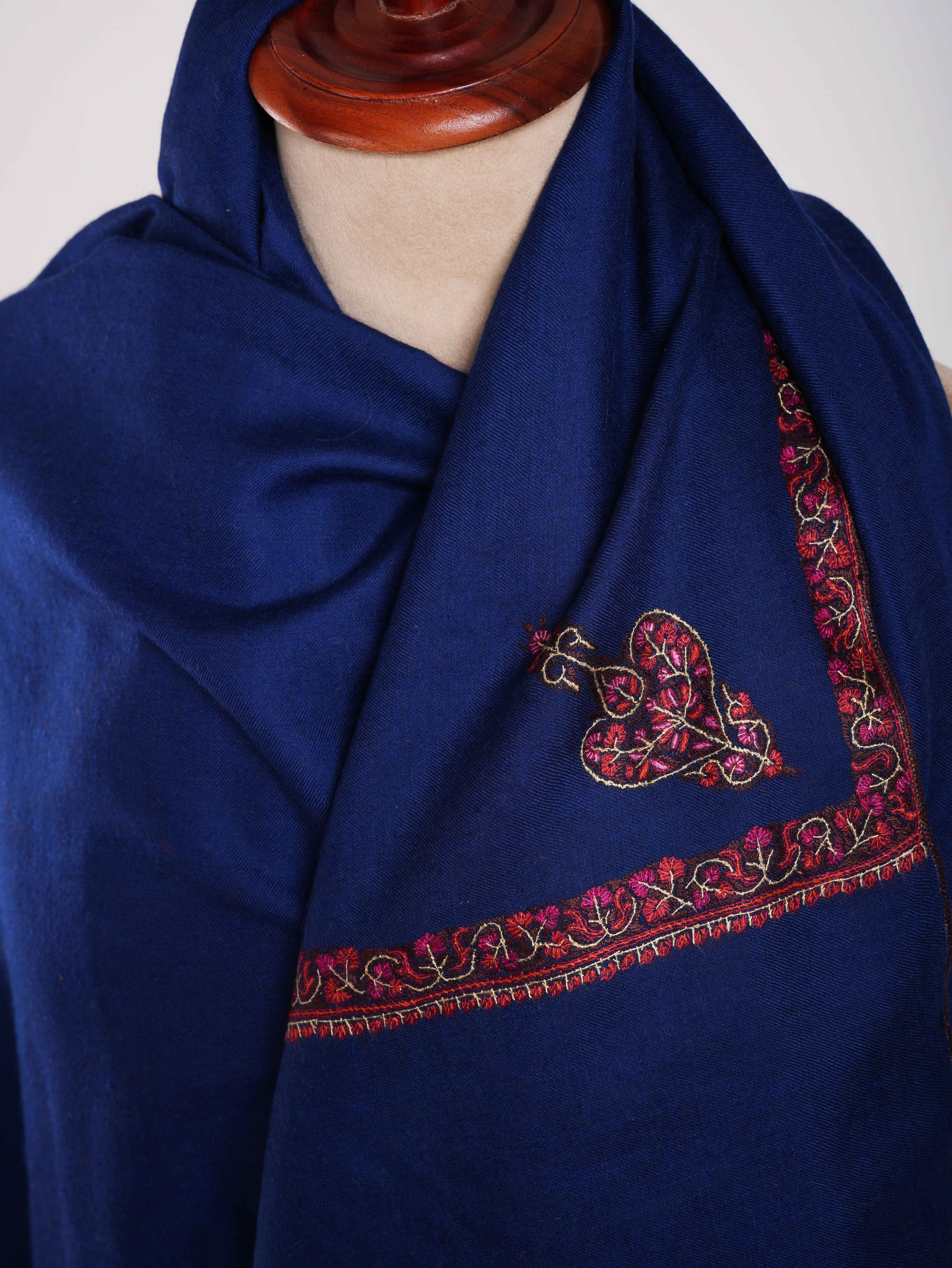 XL Dark Blue Embroidered Kashmiri Pashmina