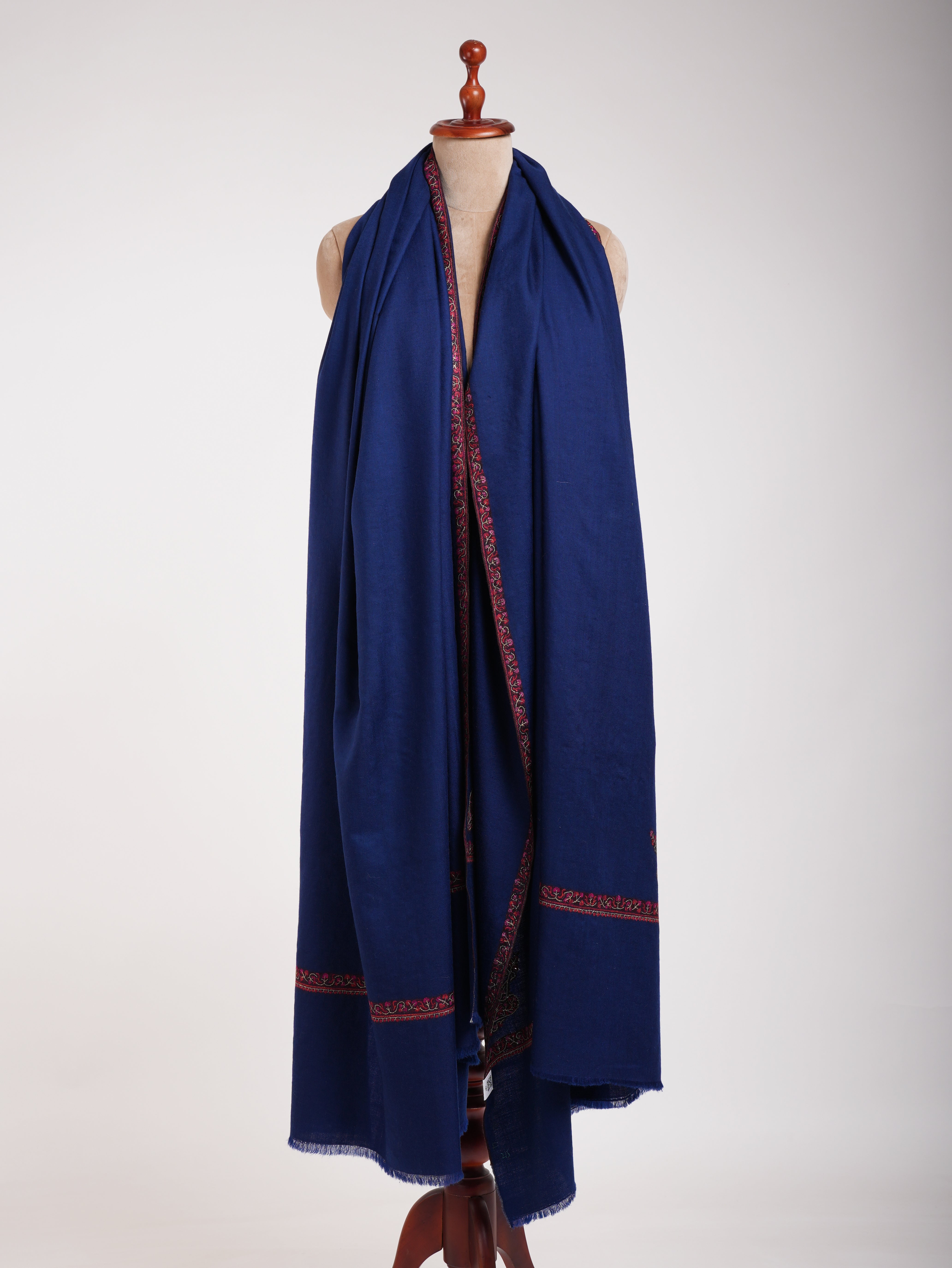 XL Dark Blue Embroidered Kashmiri Pashmina