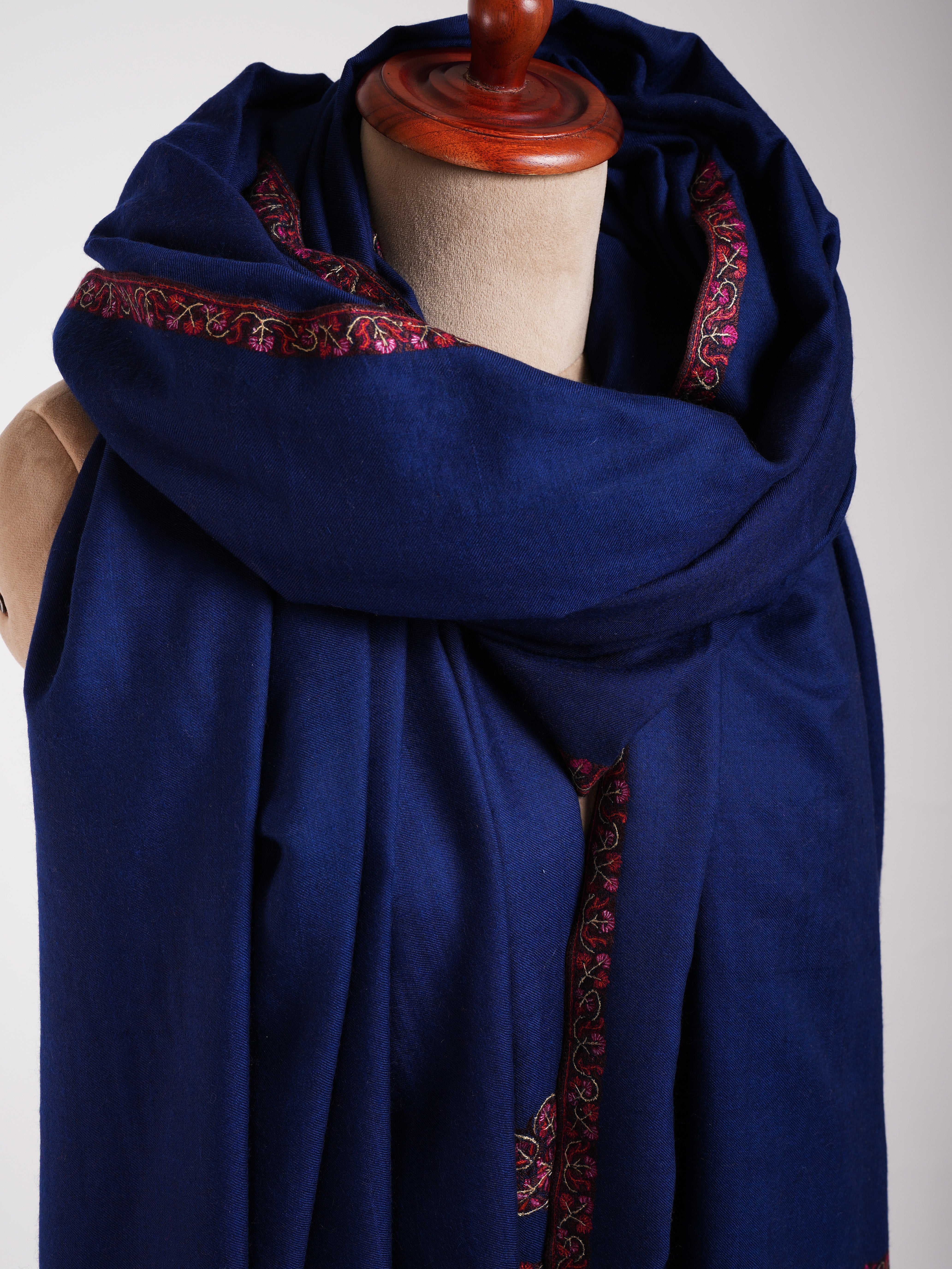 XL Dark Blue Embroidered Kashmiri Pashmina