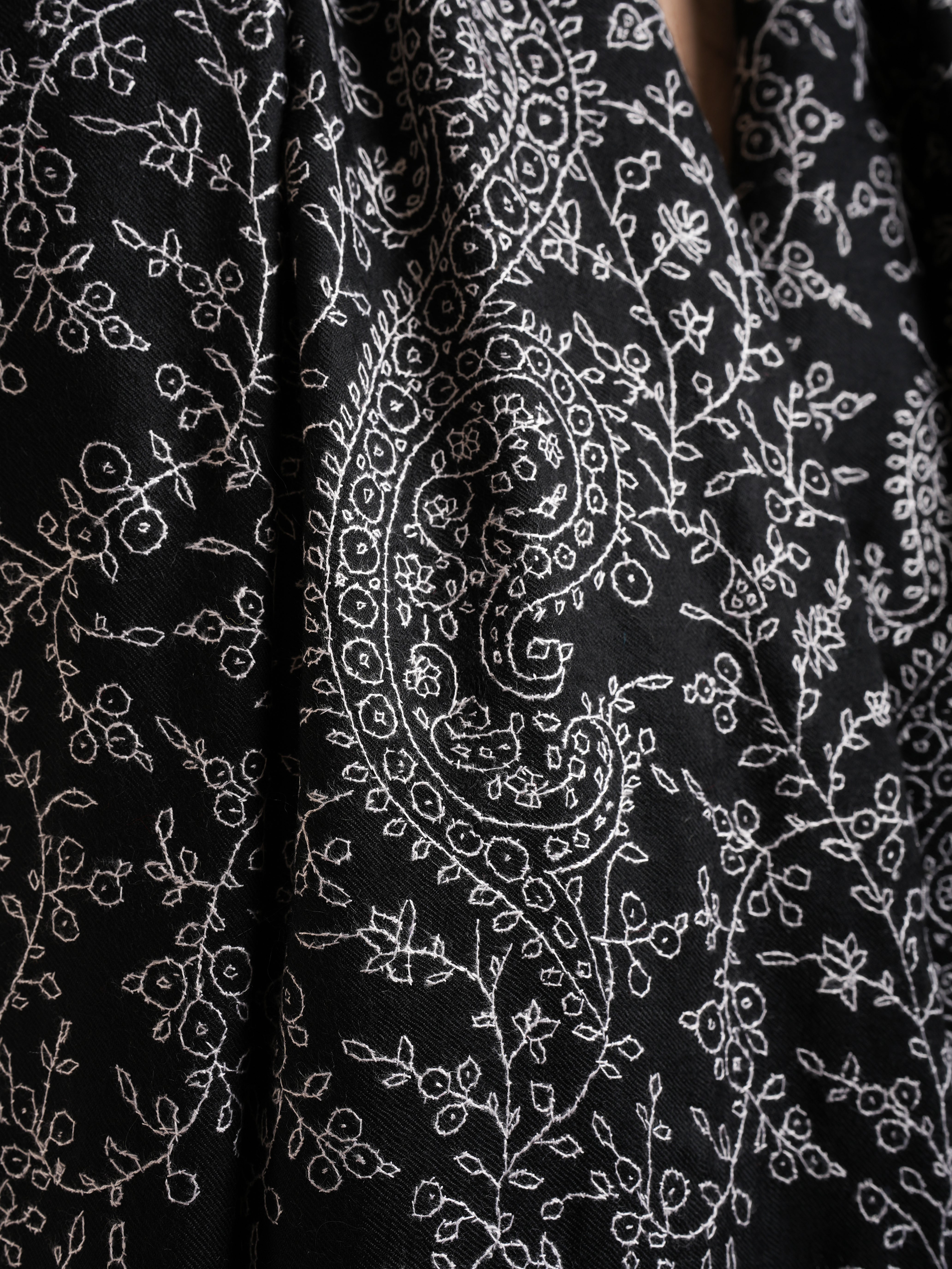 Oversized Sozni Embroidered Black Indian Pashmina Wrap