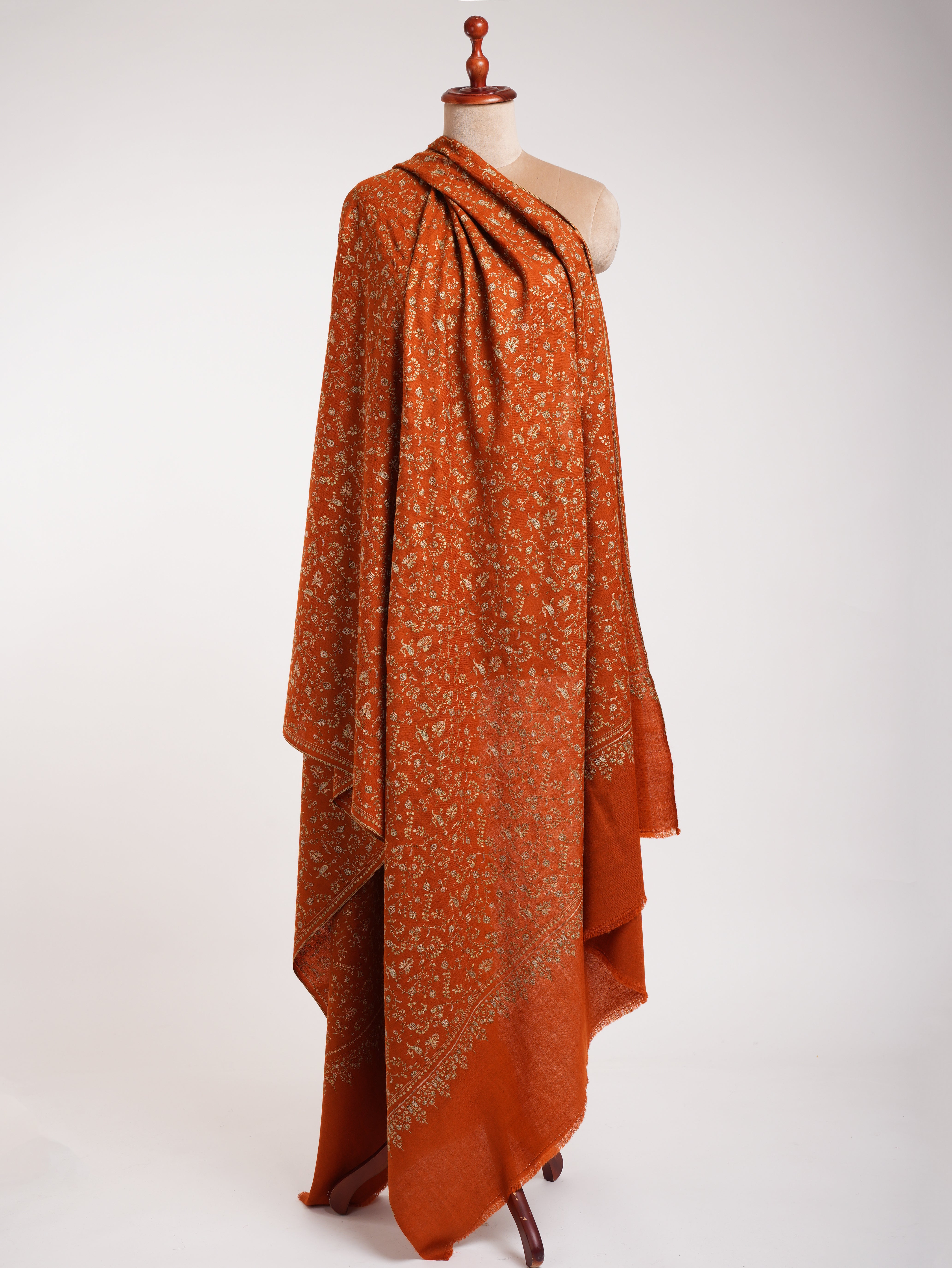 Oversized Rust Sozni Embroidered Indian Pashmina Wrap