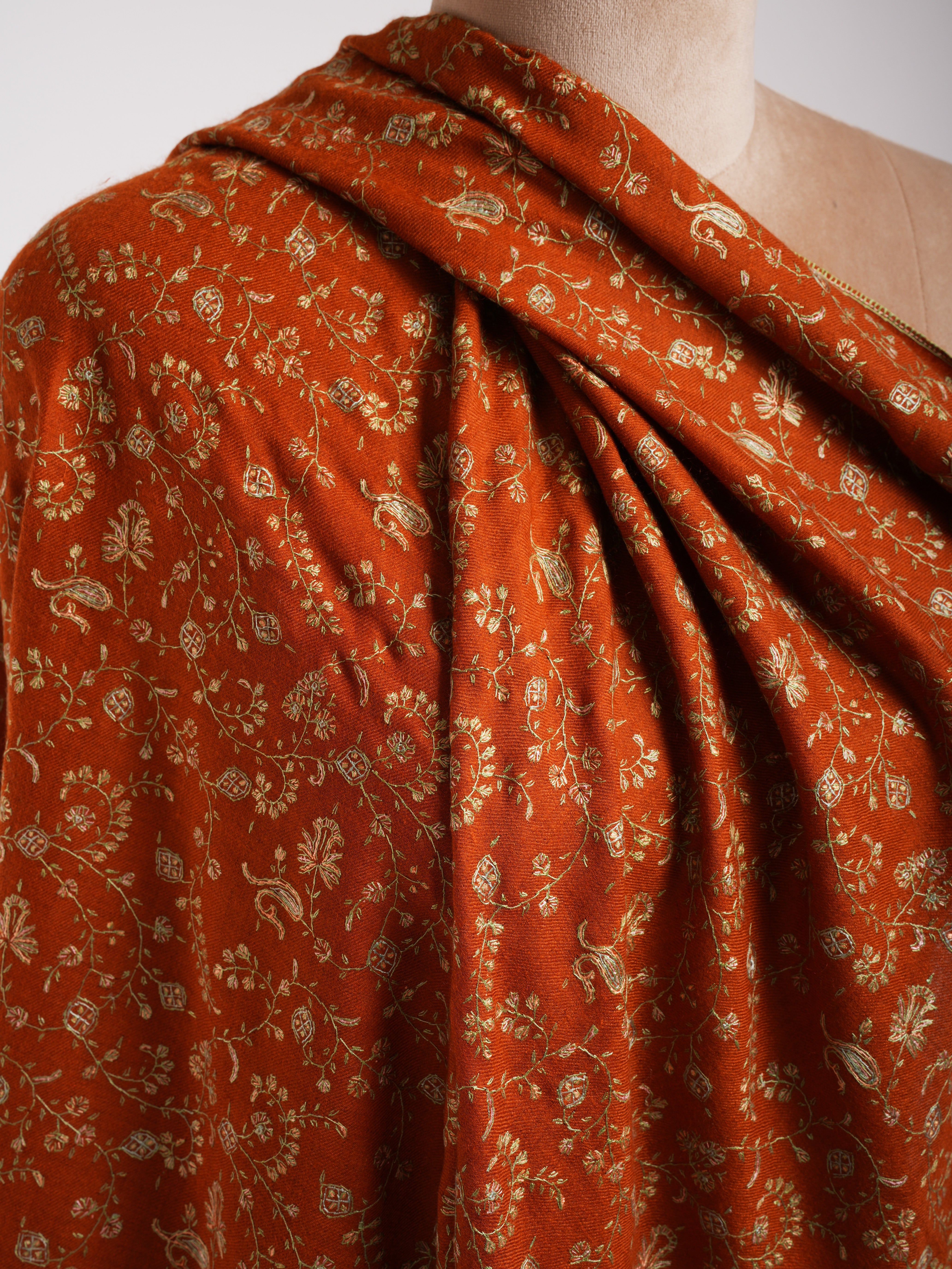 Oversized Rust Sozni Embroidered Indian Pashmina Wrap