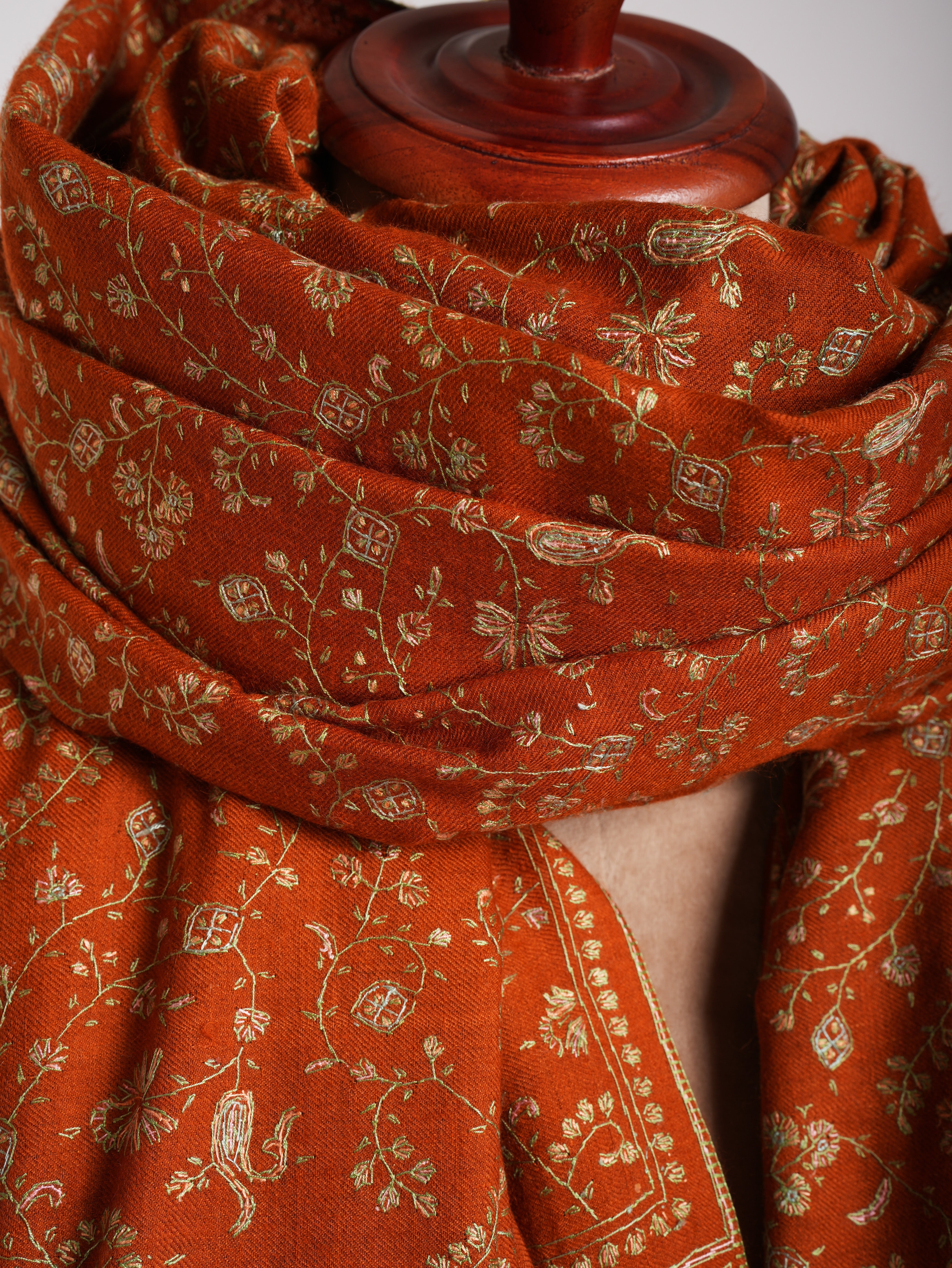 Oversized Rust Sozni Embroidered Indian Pashmina Wrap