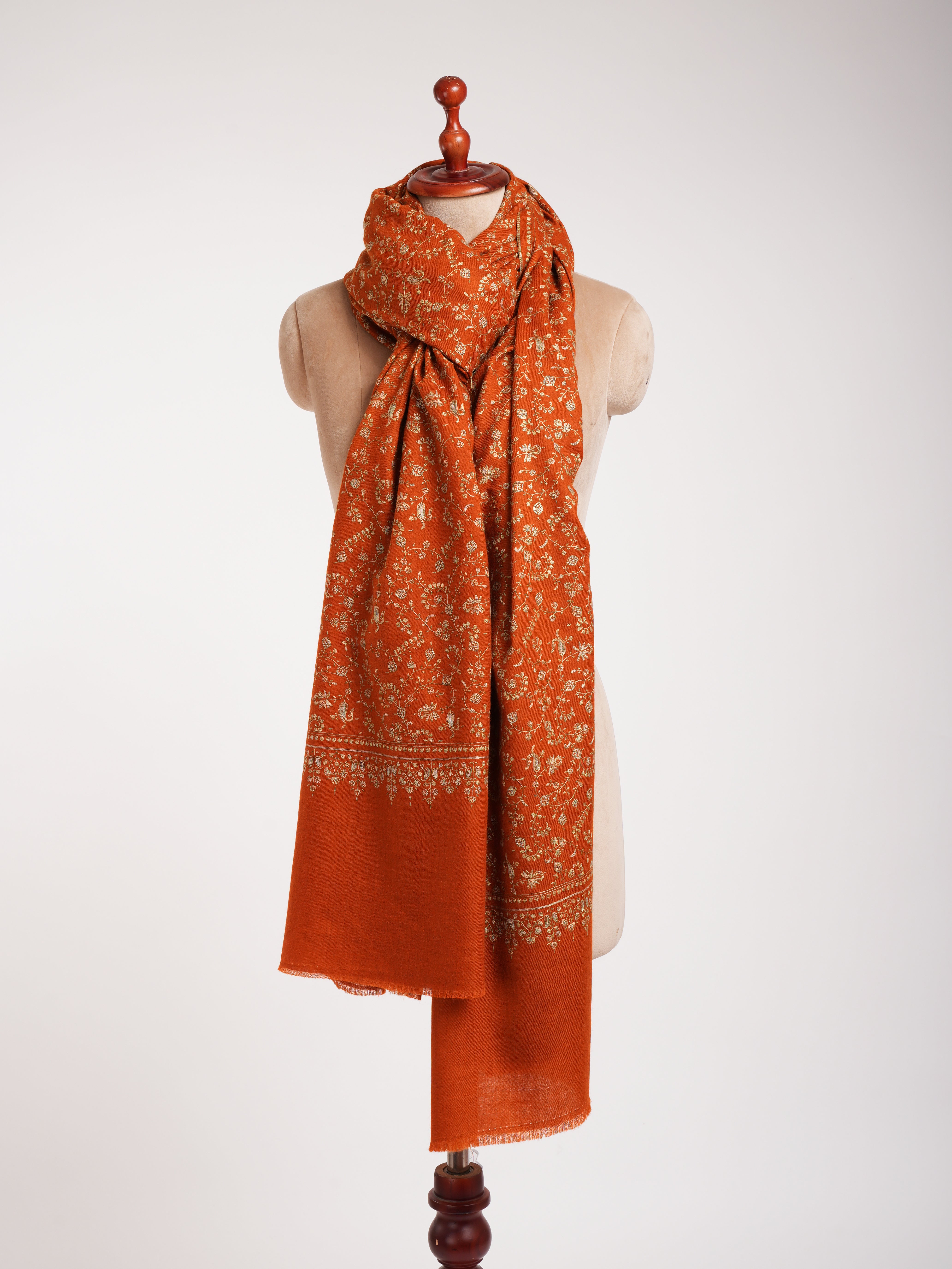 Oversized Rust Sozni Embroidered Indian Pashmina Wrap