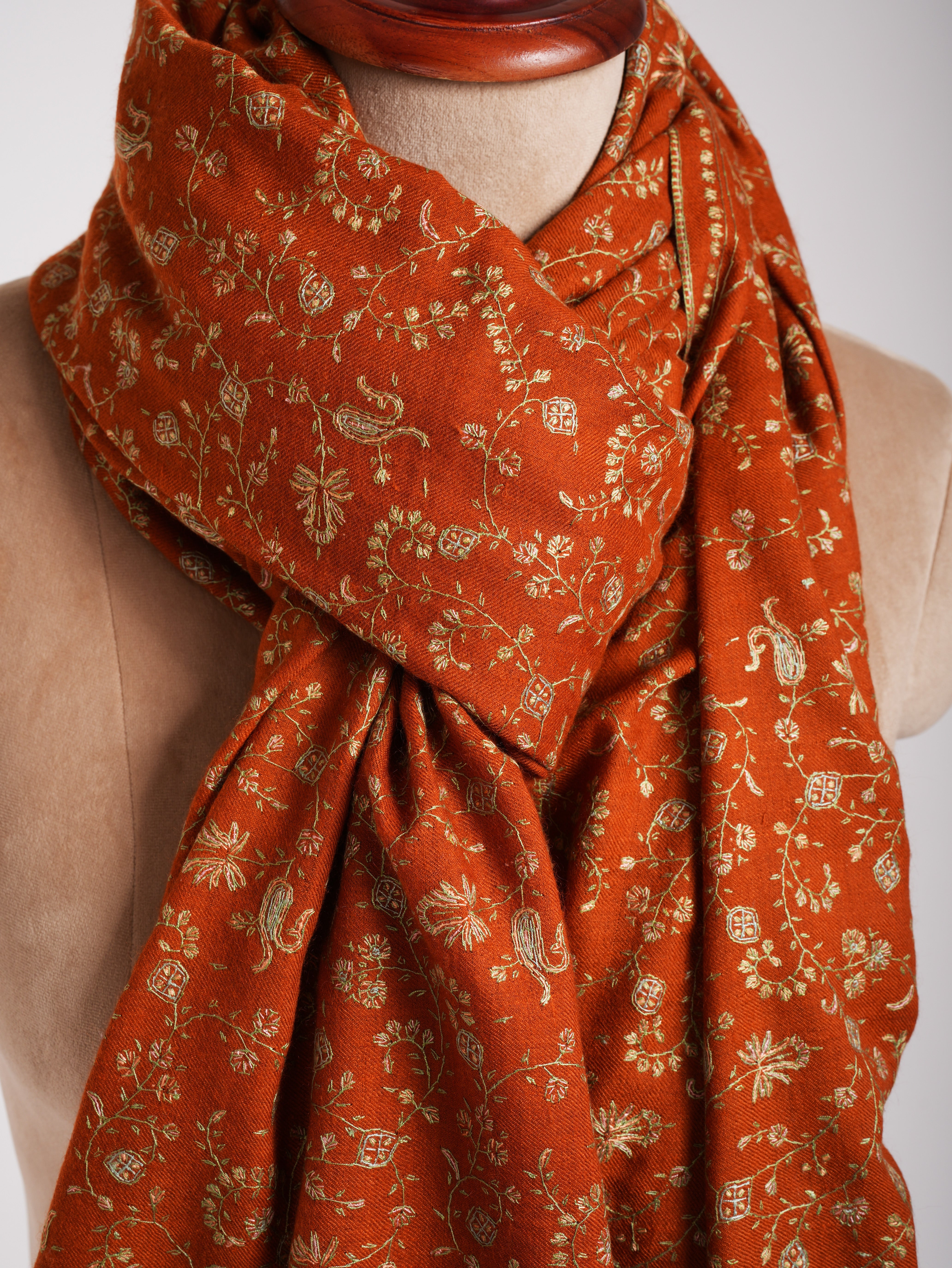 Oversized Rust Sozni Embroidered Indian Pashmina Wrap