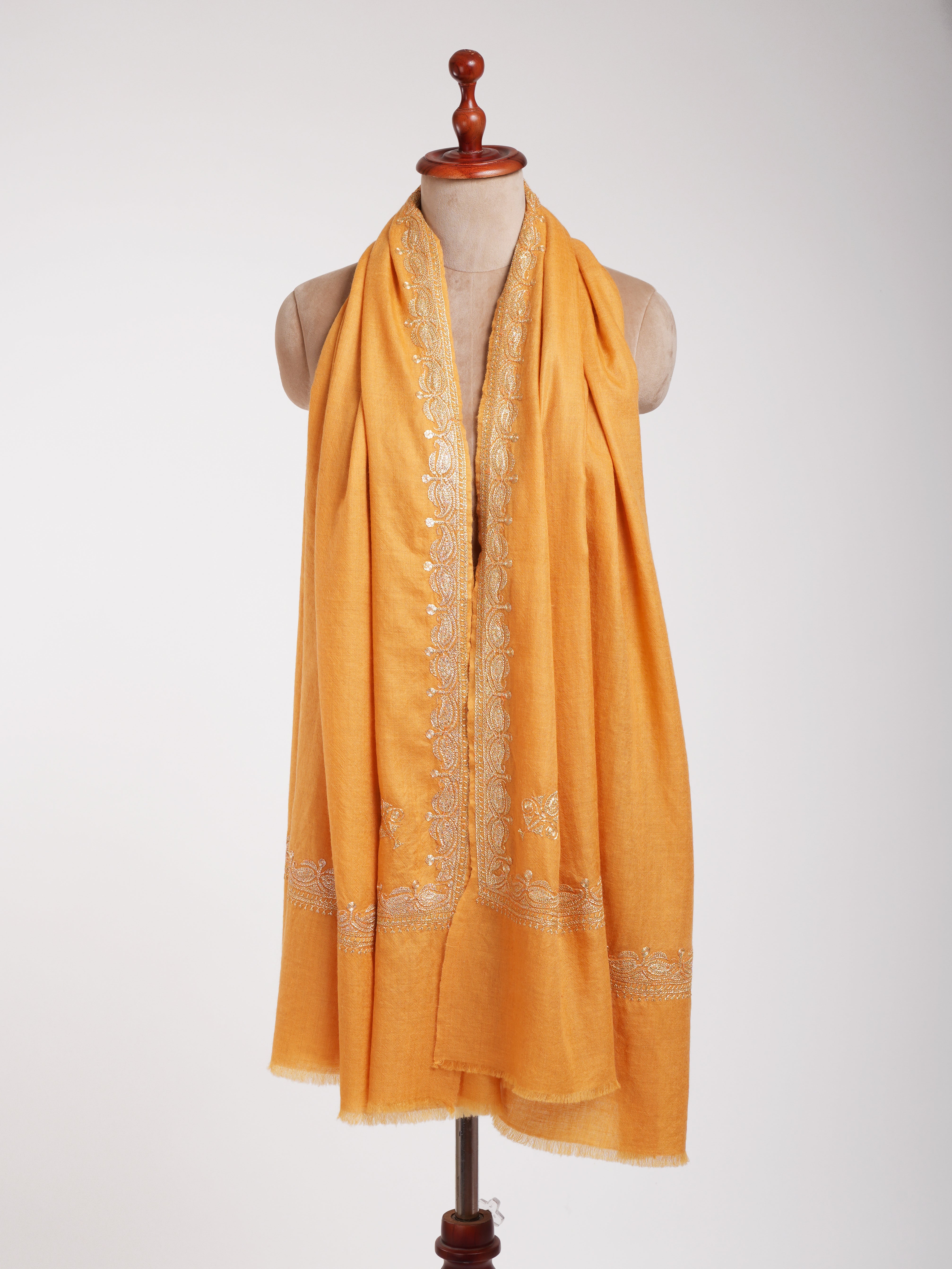 Gold Tilla Embroidered Neemdaur Handcrafted Pashmina Shawl