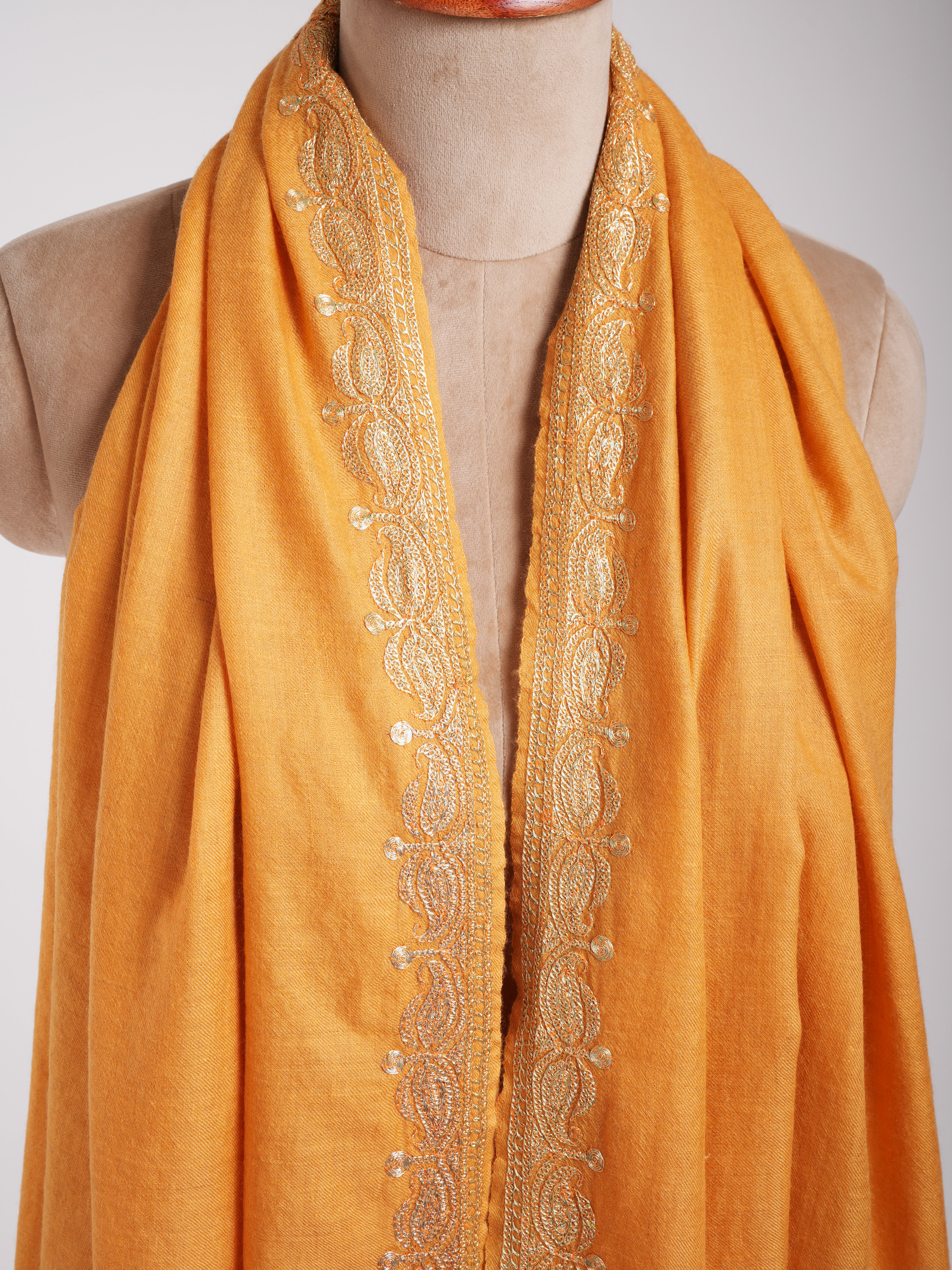 Gold Tilla Embroidered Neemdaur Handcrafted Pashmina Shawl