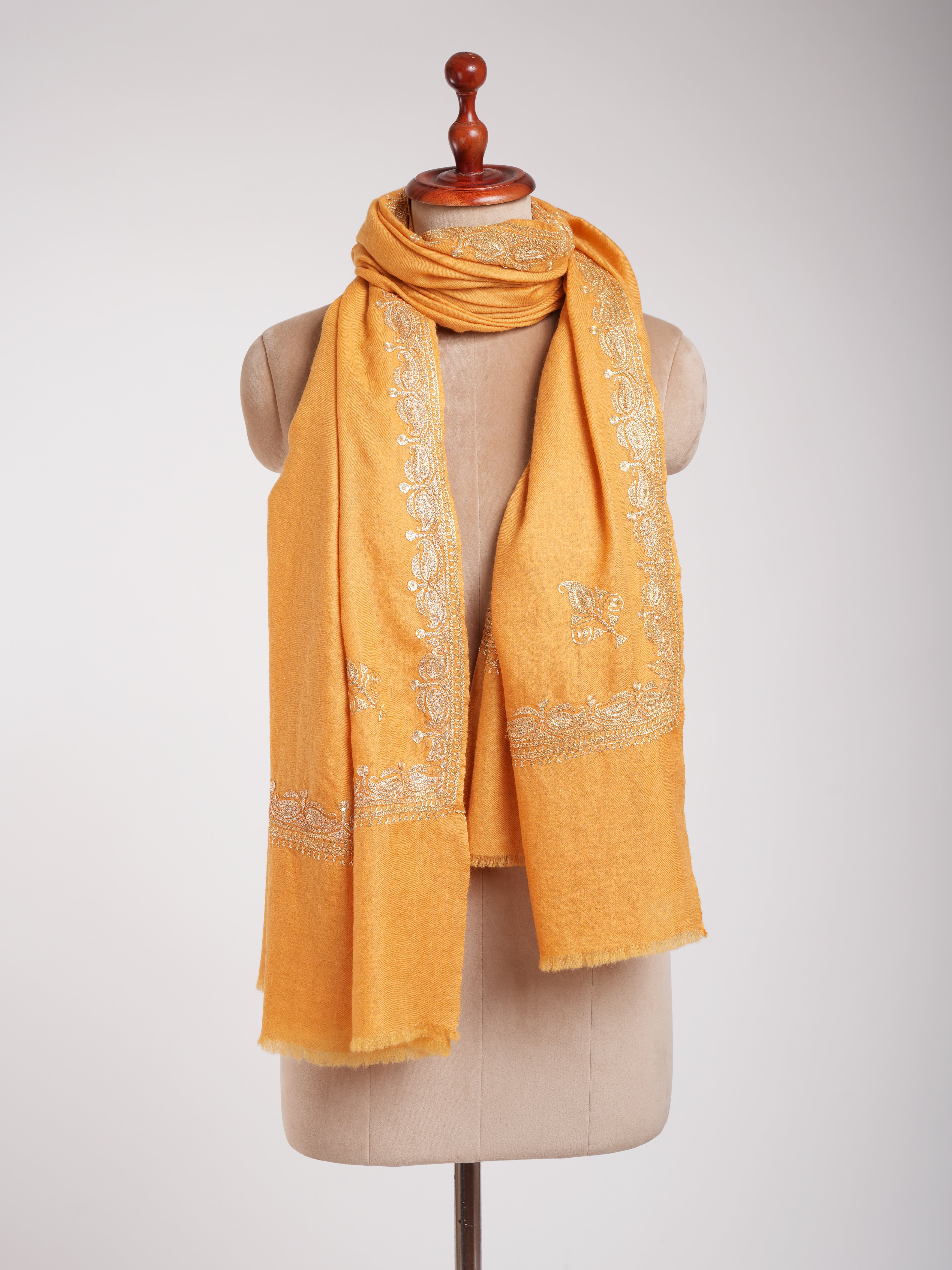 Gold Tilla Embroidered Neemdaur Handcrafted Pashmina Shawl