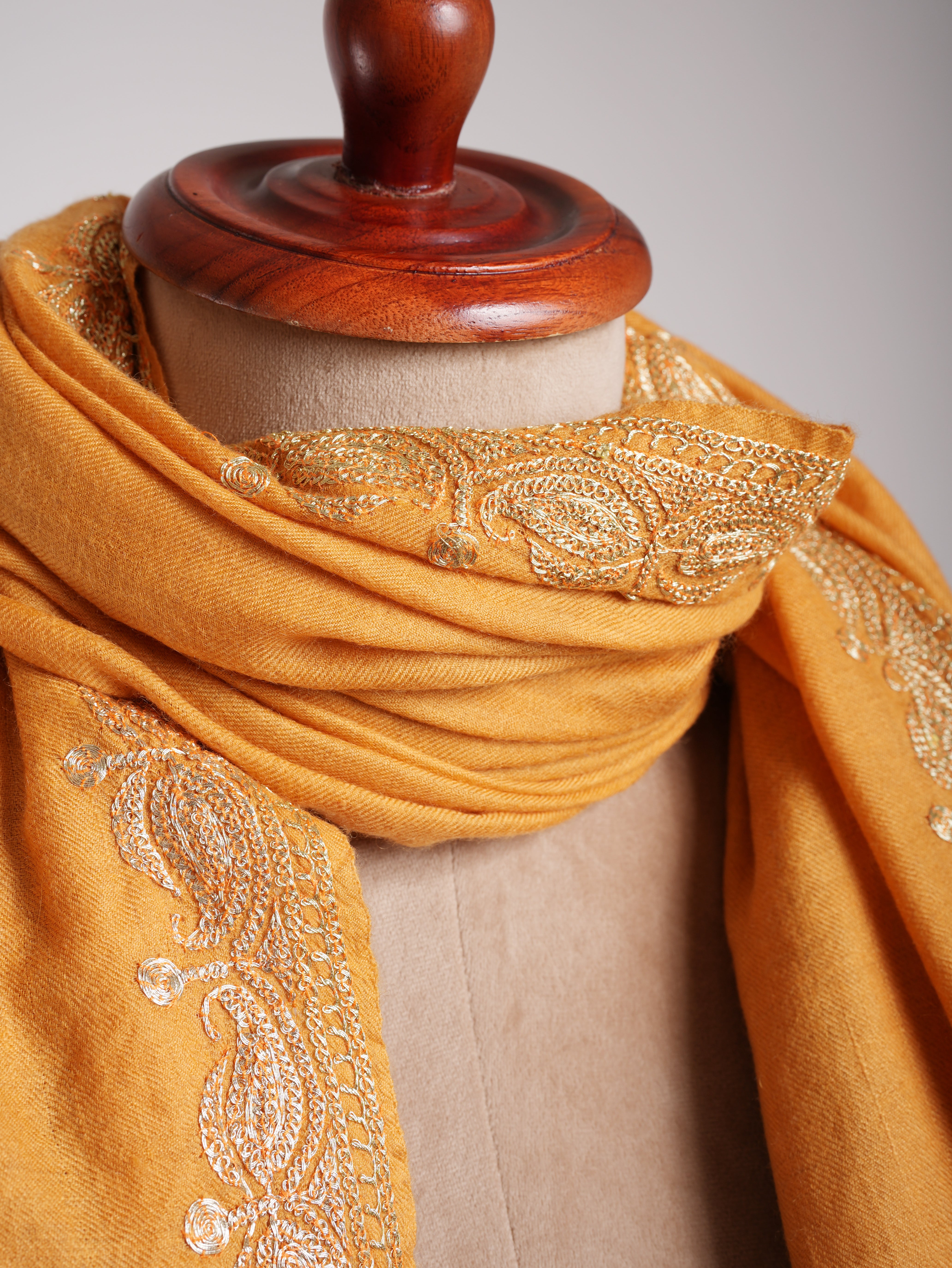 Gold Tilla Embroidered Neemdaur Handcrafted Pashmina Shawl