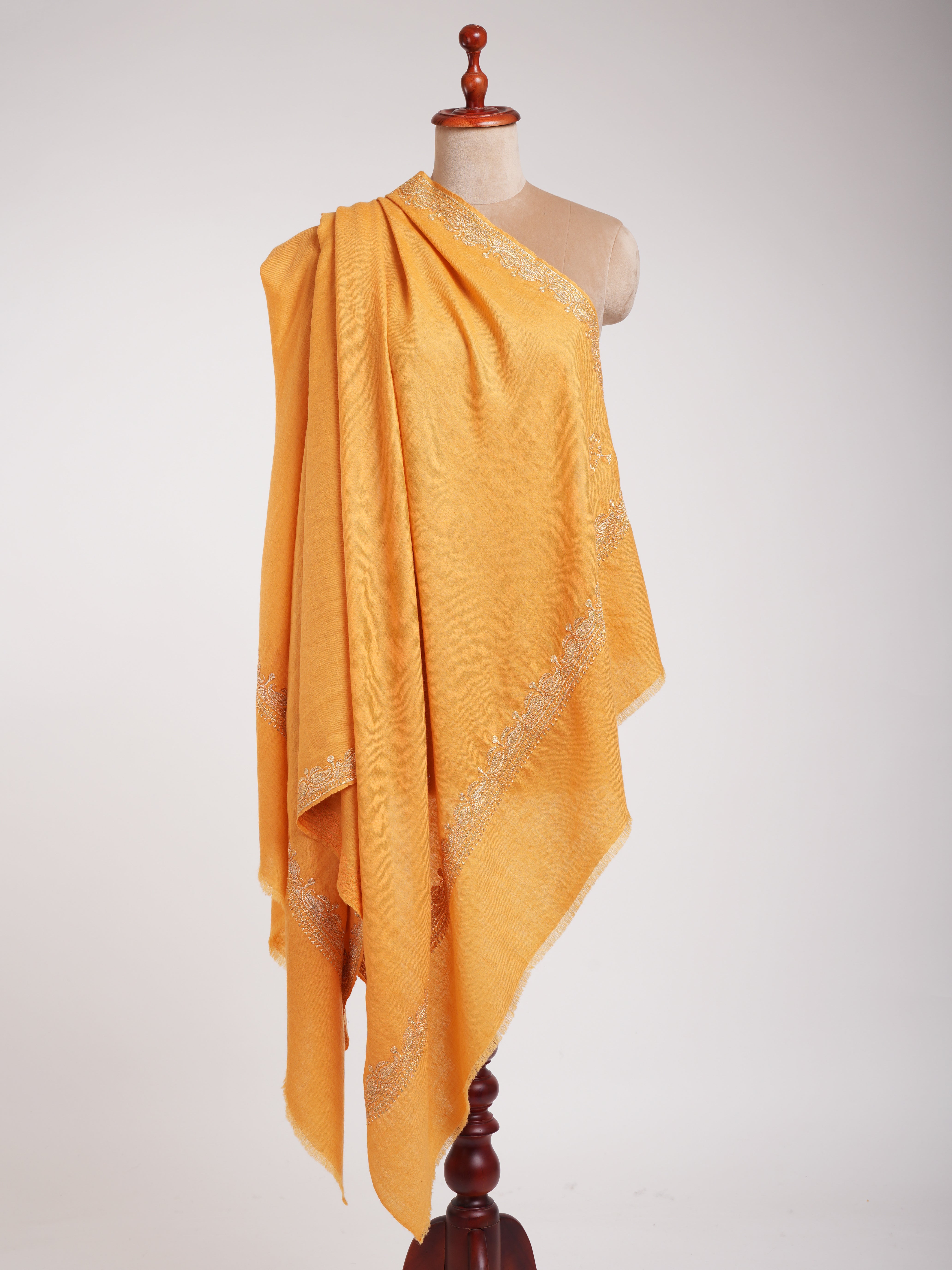 Gold Tilla Embroidered Neemdaur Handcrafted Pashmina Shawl