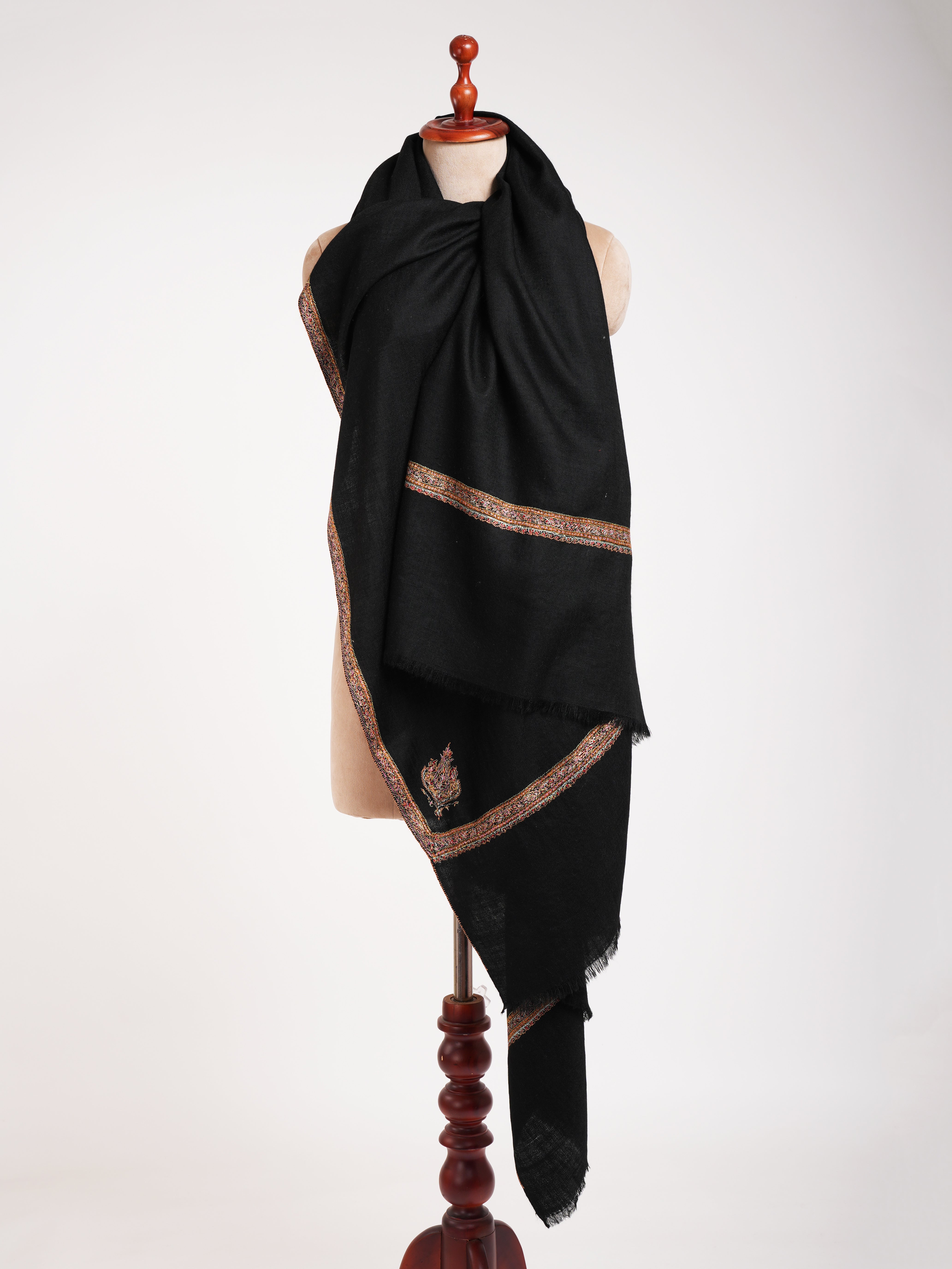 Sozni Black Kashmiri Pashmina XL Shawl