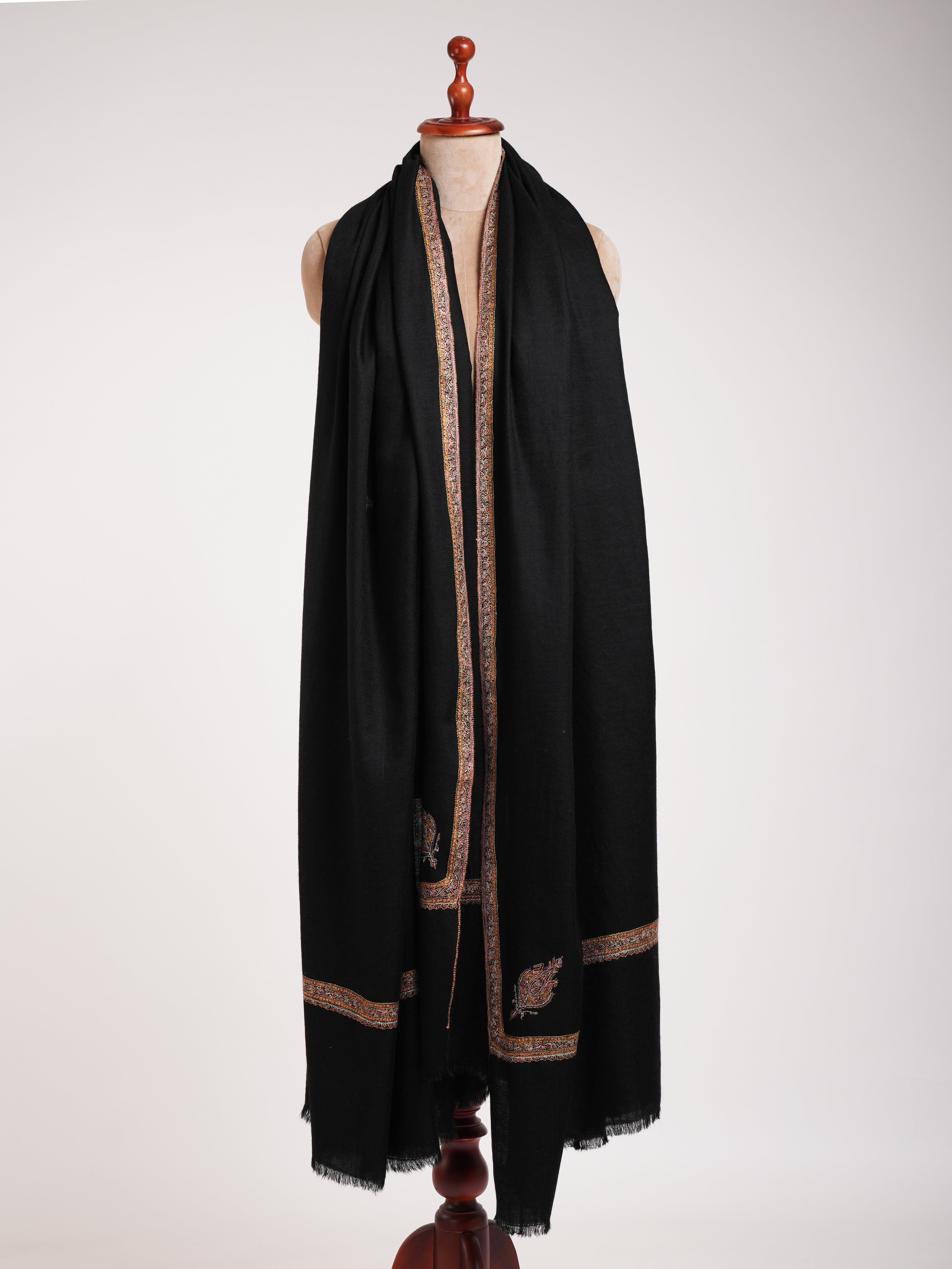 Sozni Black Kashmiri Pashmina XL Shawl