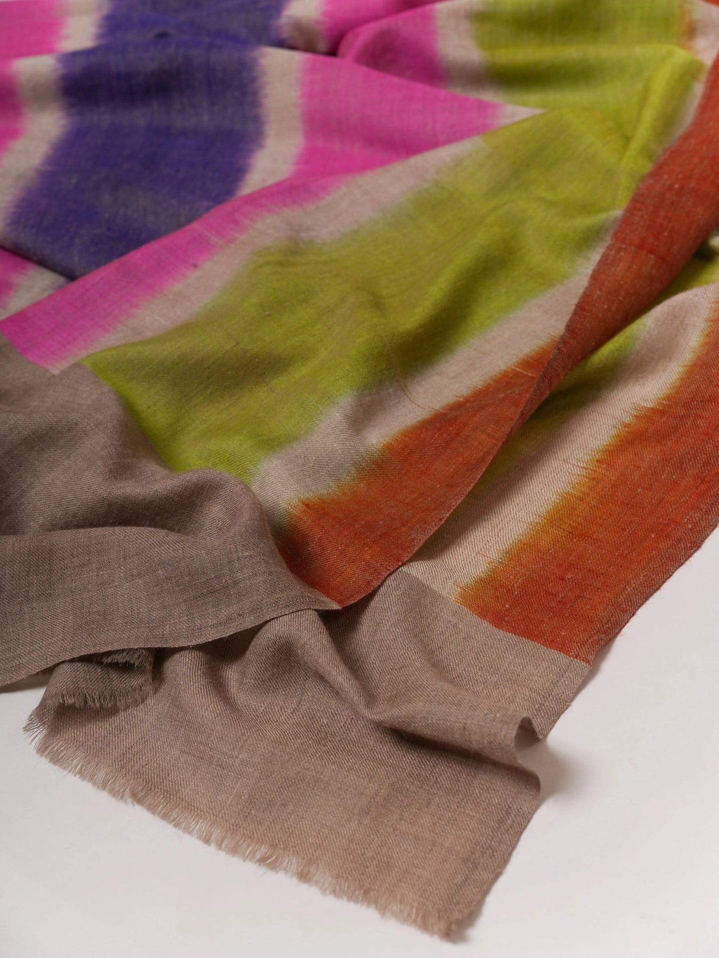 Ikat Handwoven Pashmina Shawl with Natural Grey End Detailing