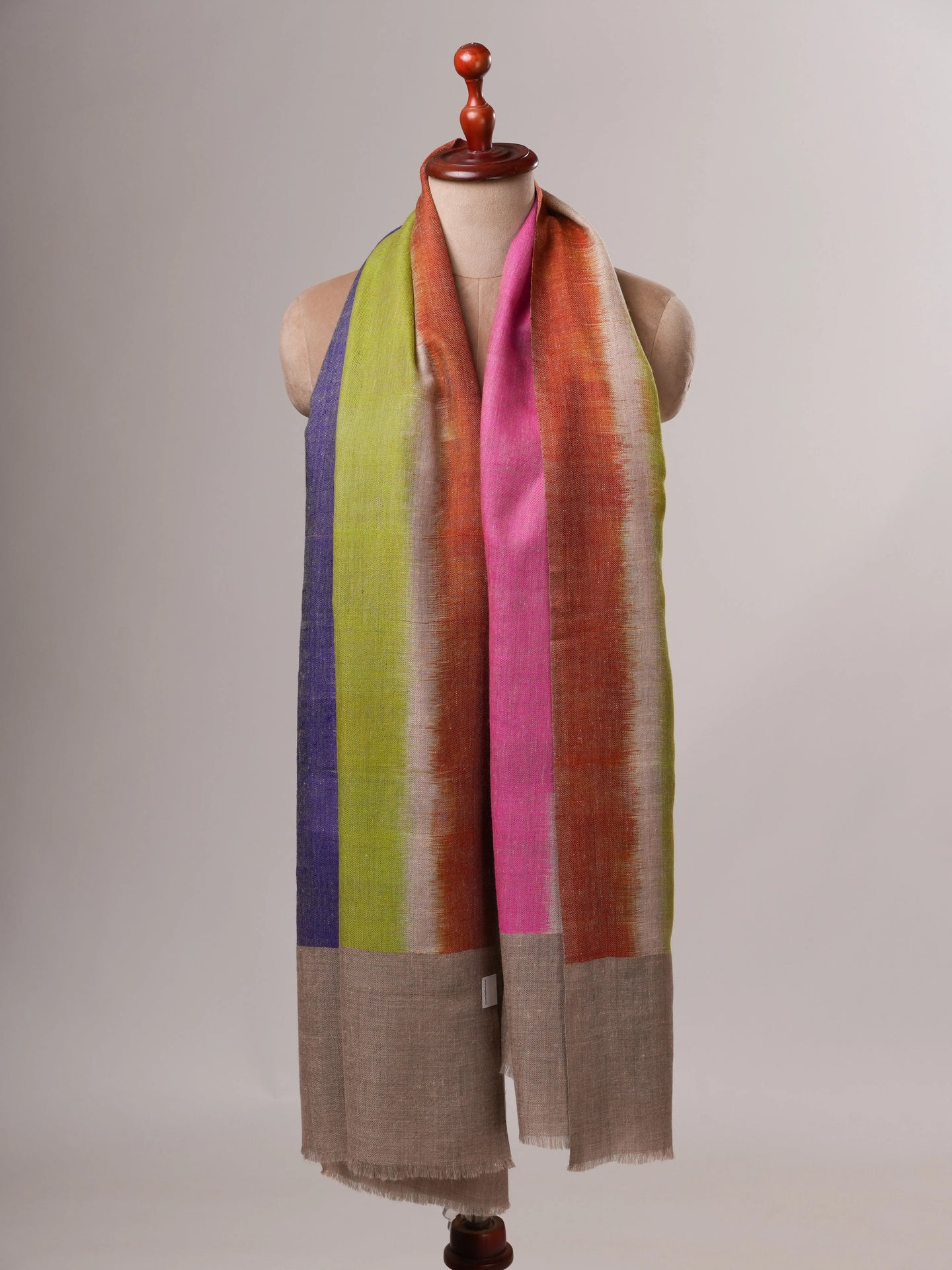 Ikat Handwoven Pashmina Shawl with Natural Grey End Detailing