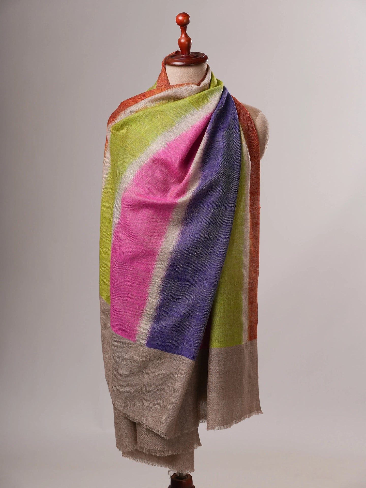 Ikat Handwoven Pashmina Shawl with Natural Grey End Detailing