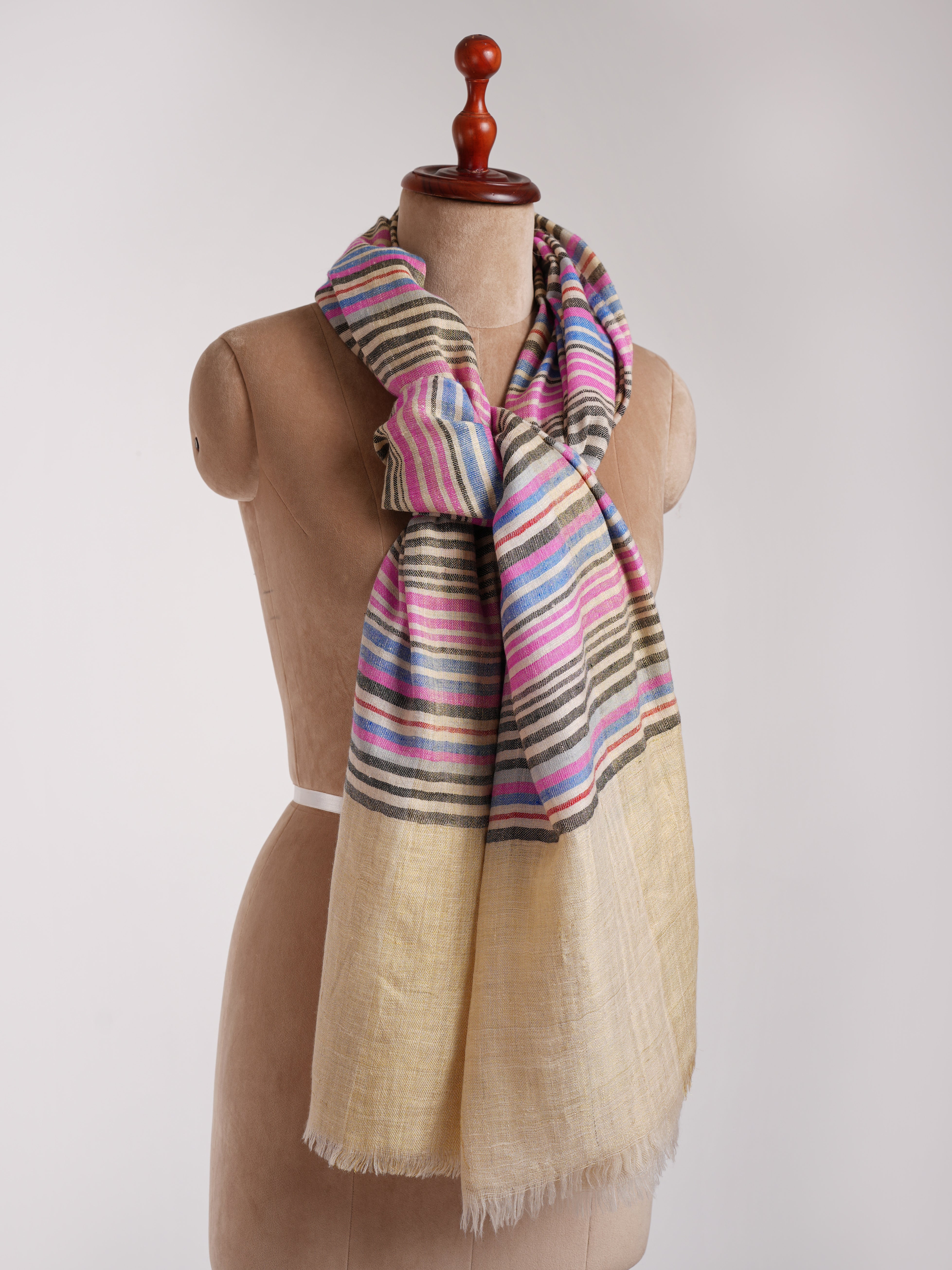 Châle Pashmina contemporain à rayures multicolores