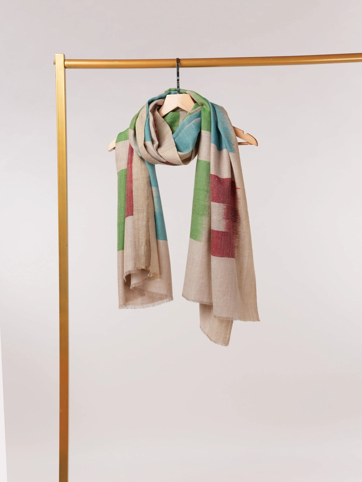 Four Color Ikat Handwoven Soft Pure Pashmina Shawl