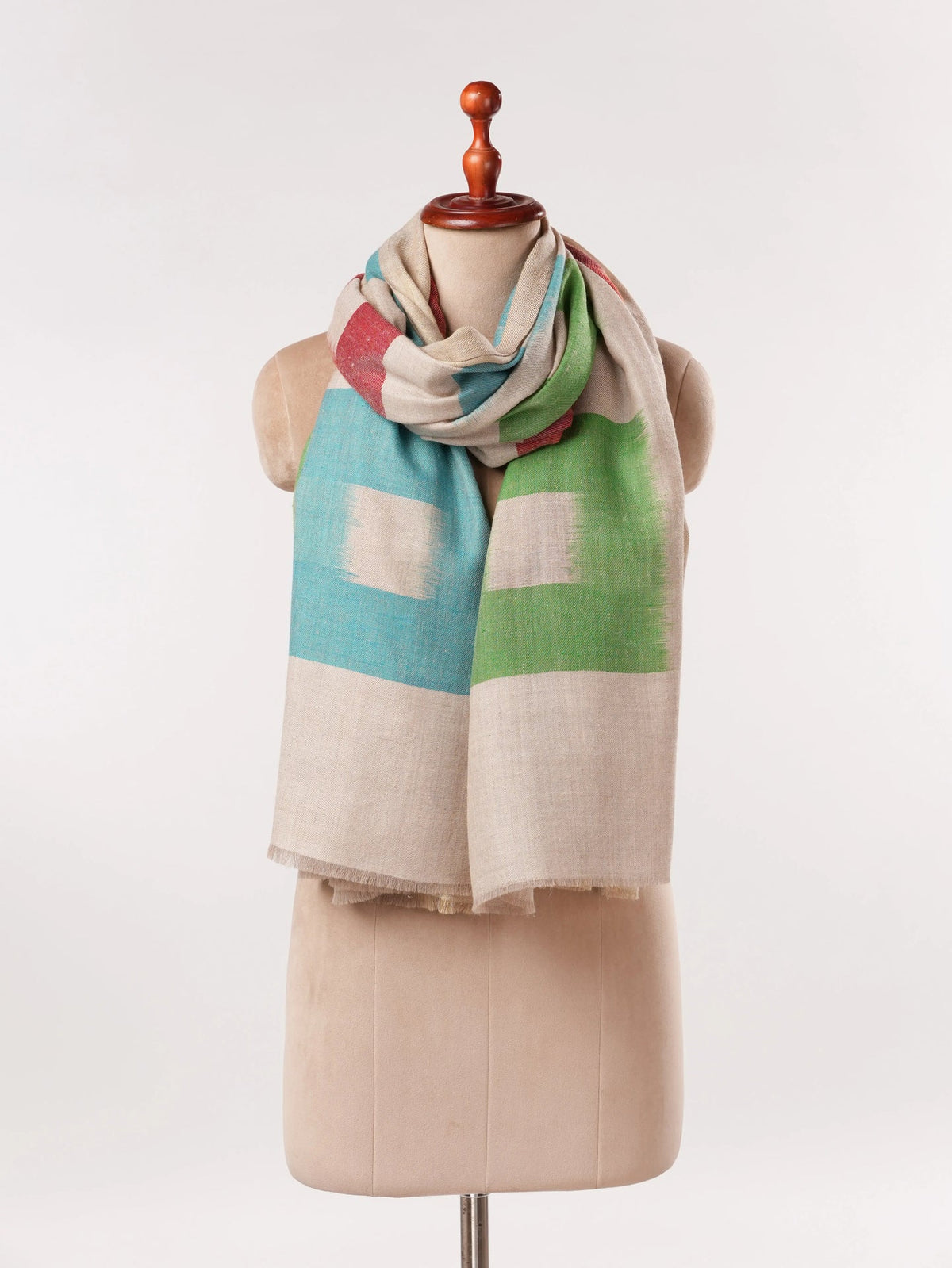 Four Color Ikat Handwoven Soft Pure Pashmina Shawl