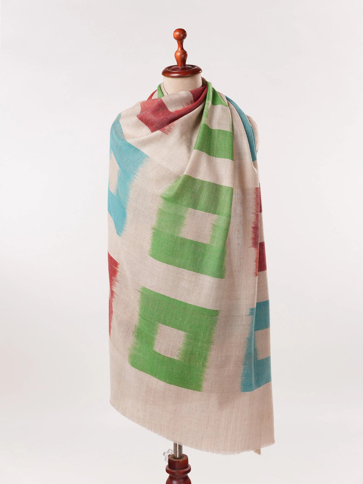 Four Color Ikat Handwoven Soft Pure Pashmina Shawl