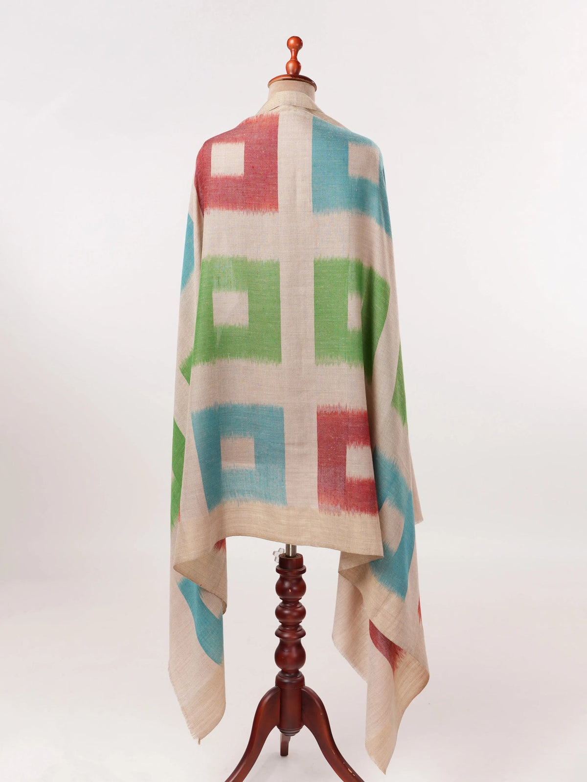 Four Color Ikat Handwoven Soft Pure Pashmina Shawl