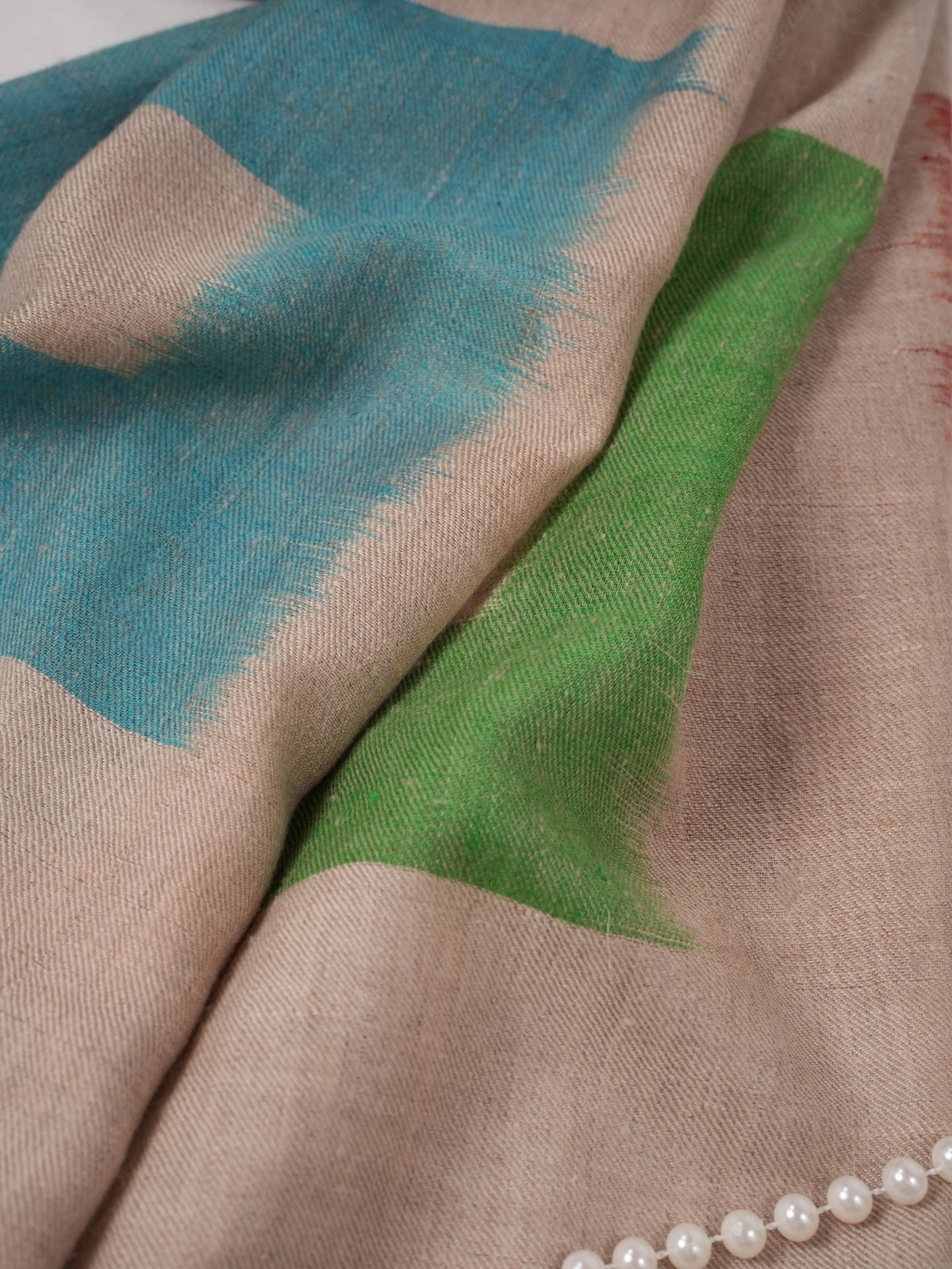 Four Color Ikat Handwoven Soft Pure Pashmina Shawl