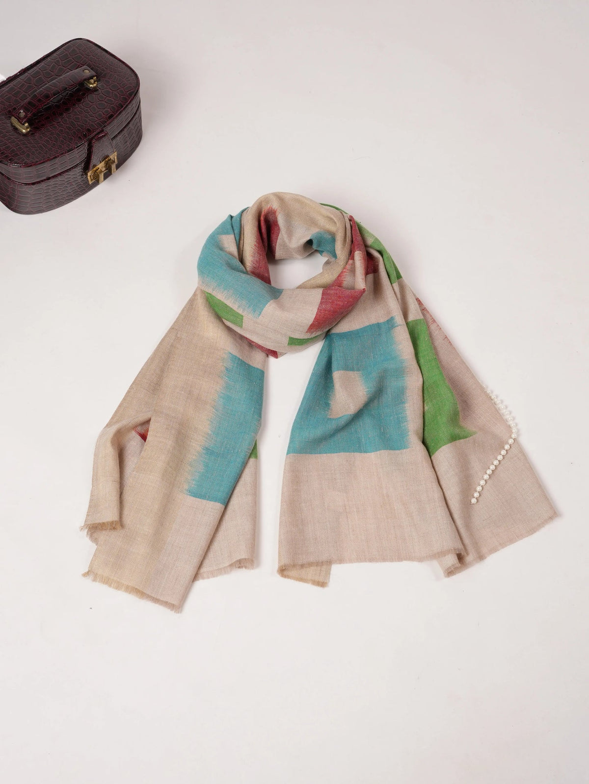 Four Color Ikat Handwoven Soft Pure Pashmina Shawl