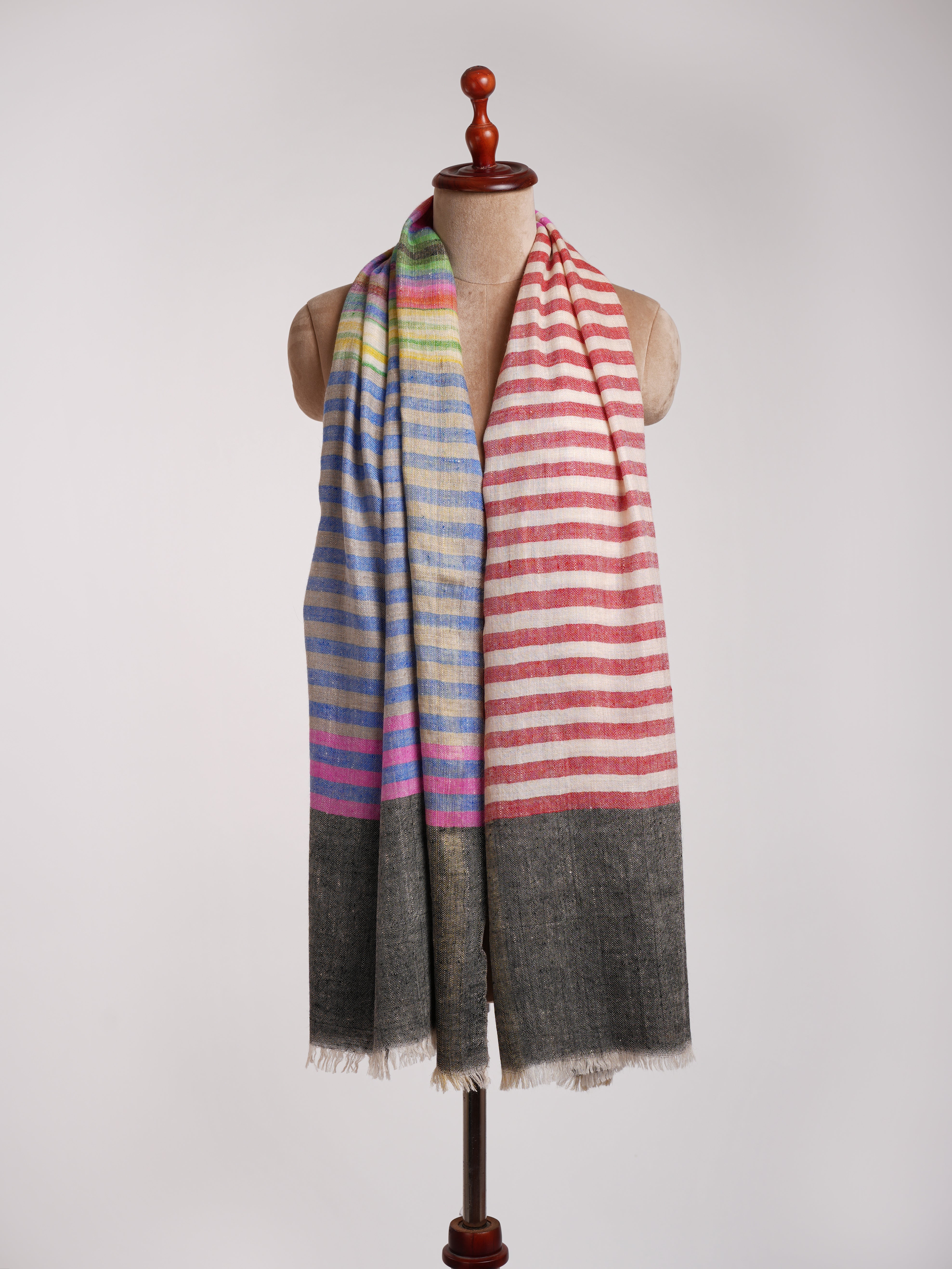 Afroz Multicolor Stripe Artistic Pashmina Shawl