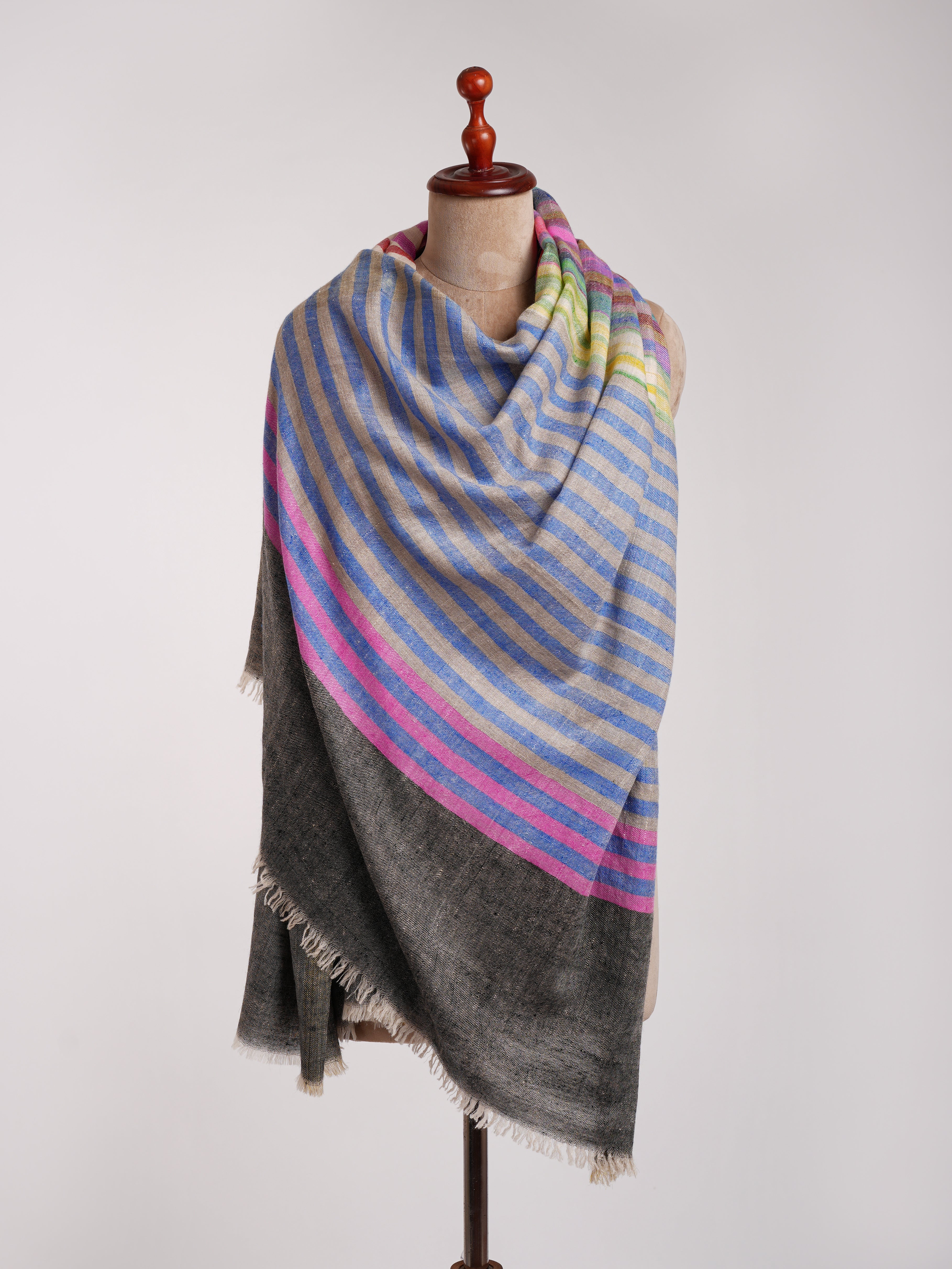 Scialle artistico Pashmina a righe multicolor Afroz