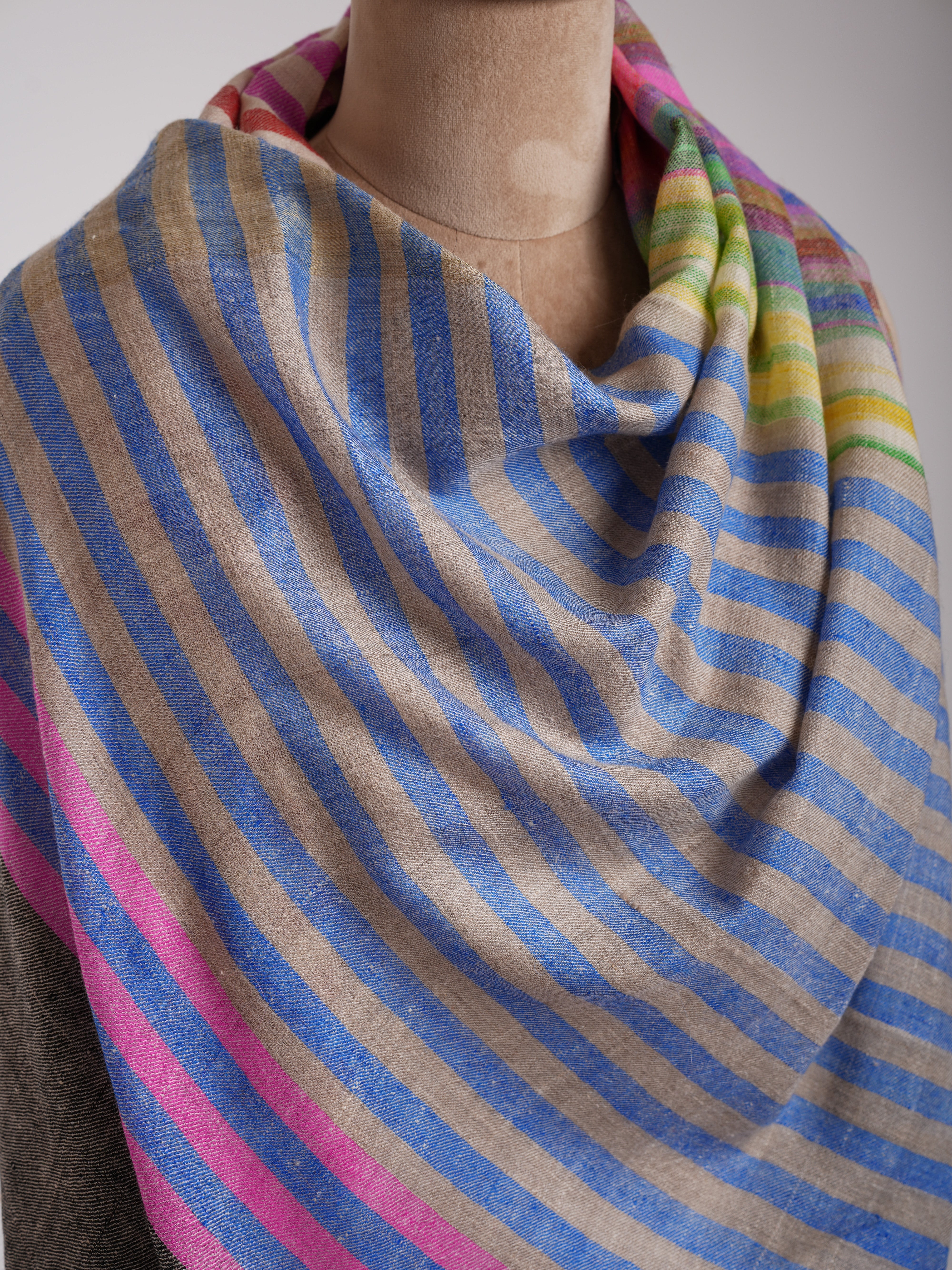 Afroz Multicolor Stripe Artistic Pashmina Shawl