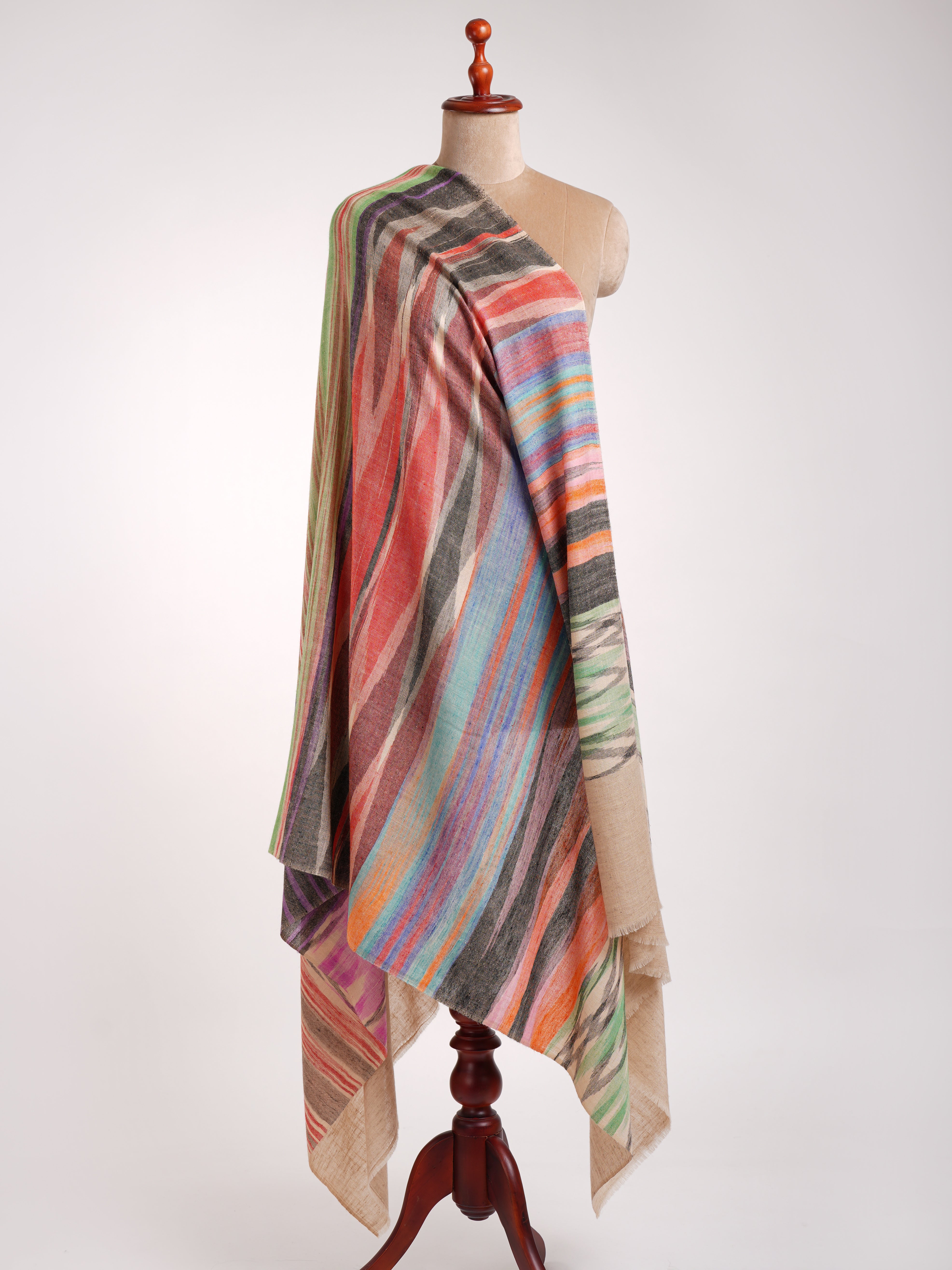 Scialle Pashmina artistico Ikat multicolore rustico