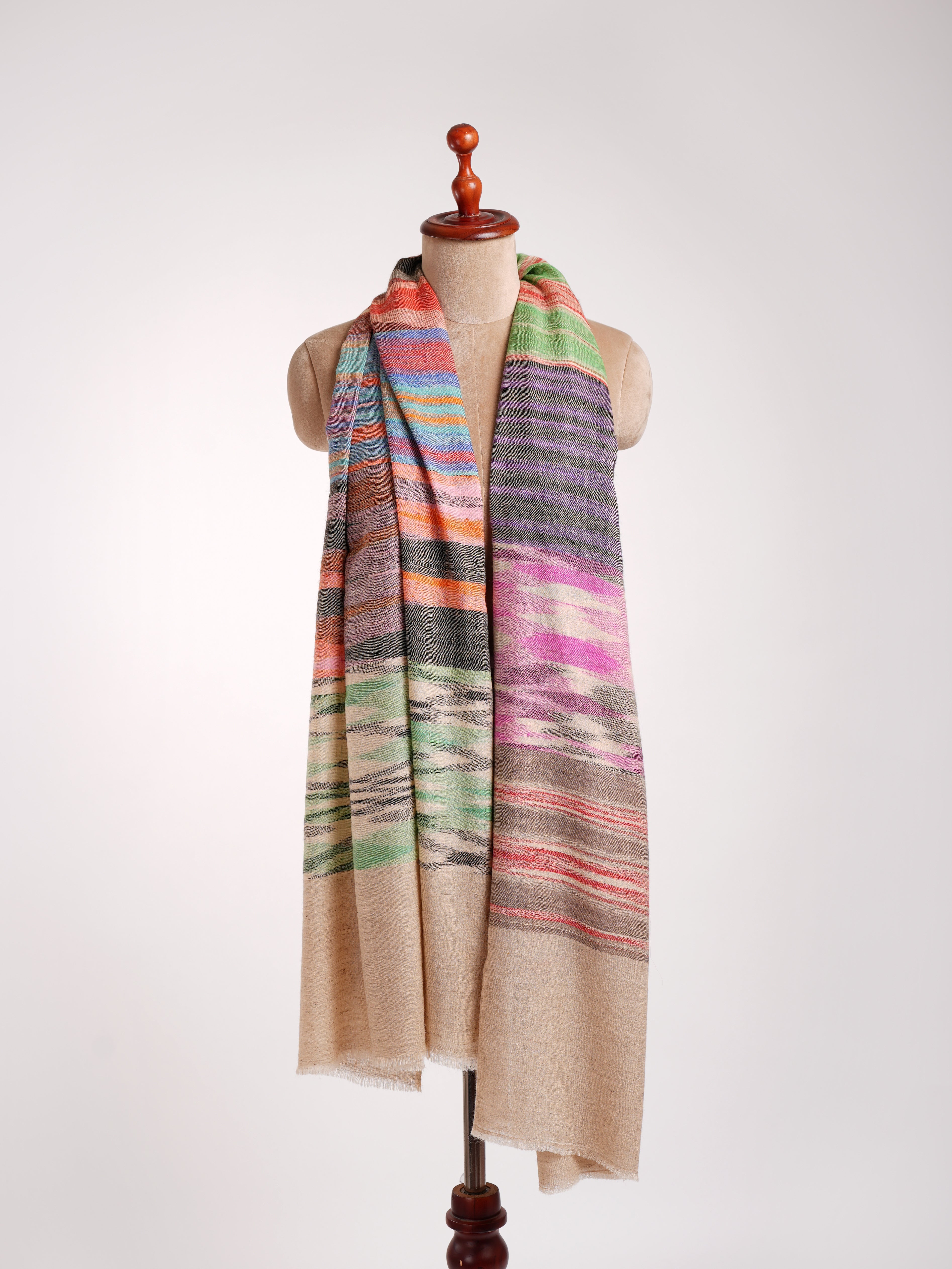 Rustic Multicolor Ikat Artistic Pashmina Shawl