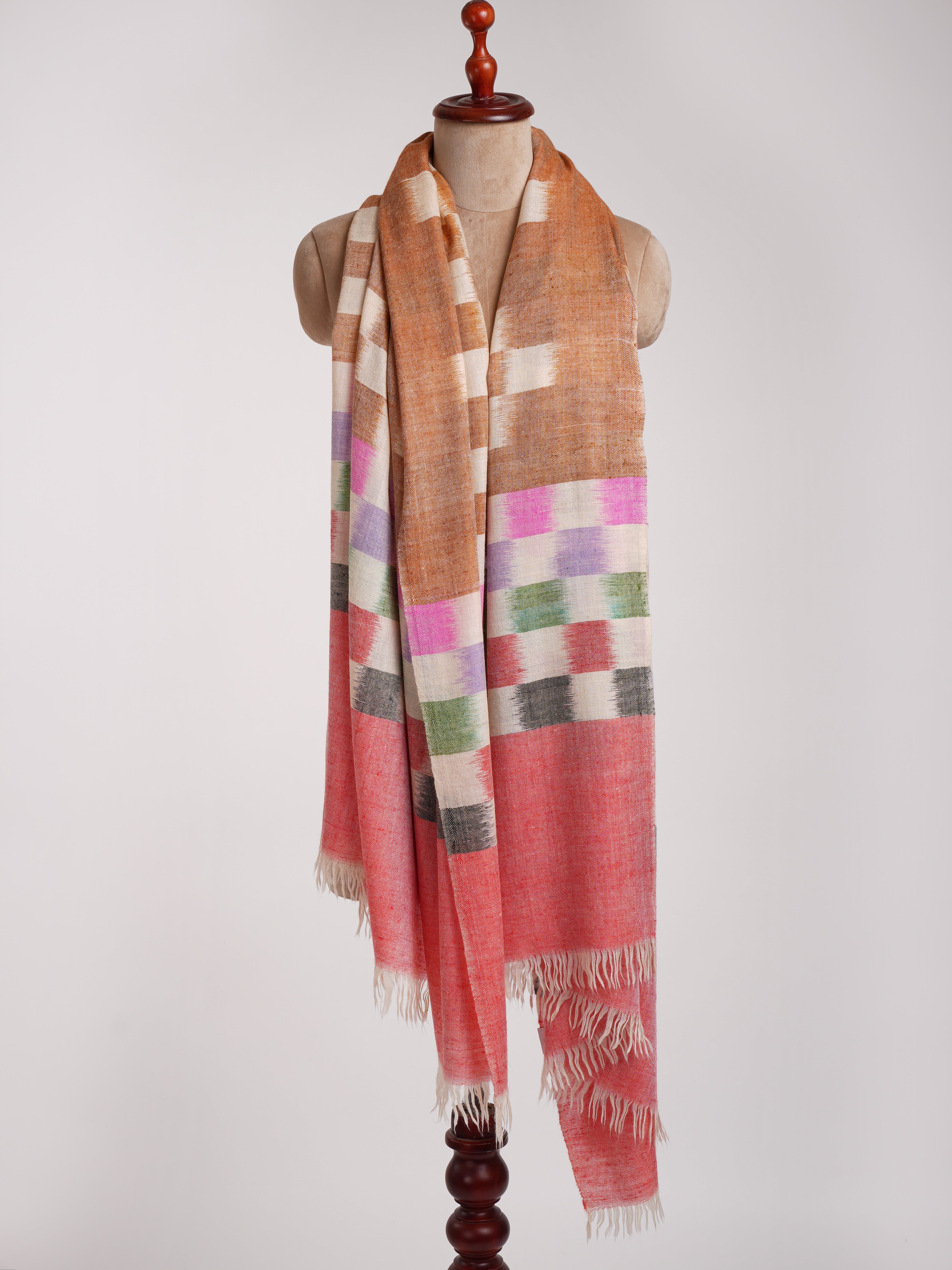 Vibrant Hues Handloomed Ikat Pashmina Shawl