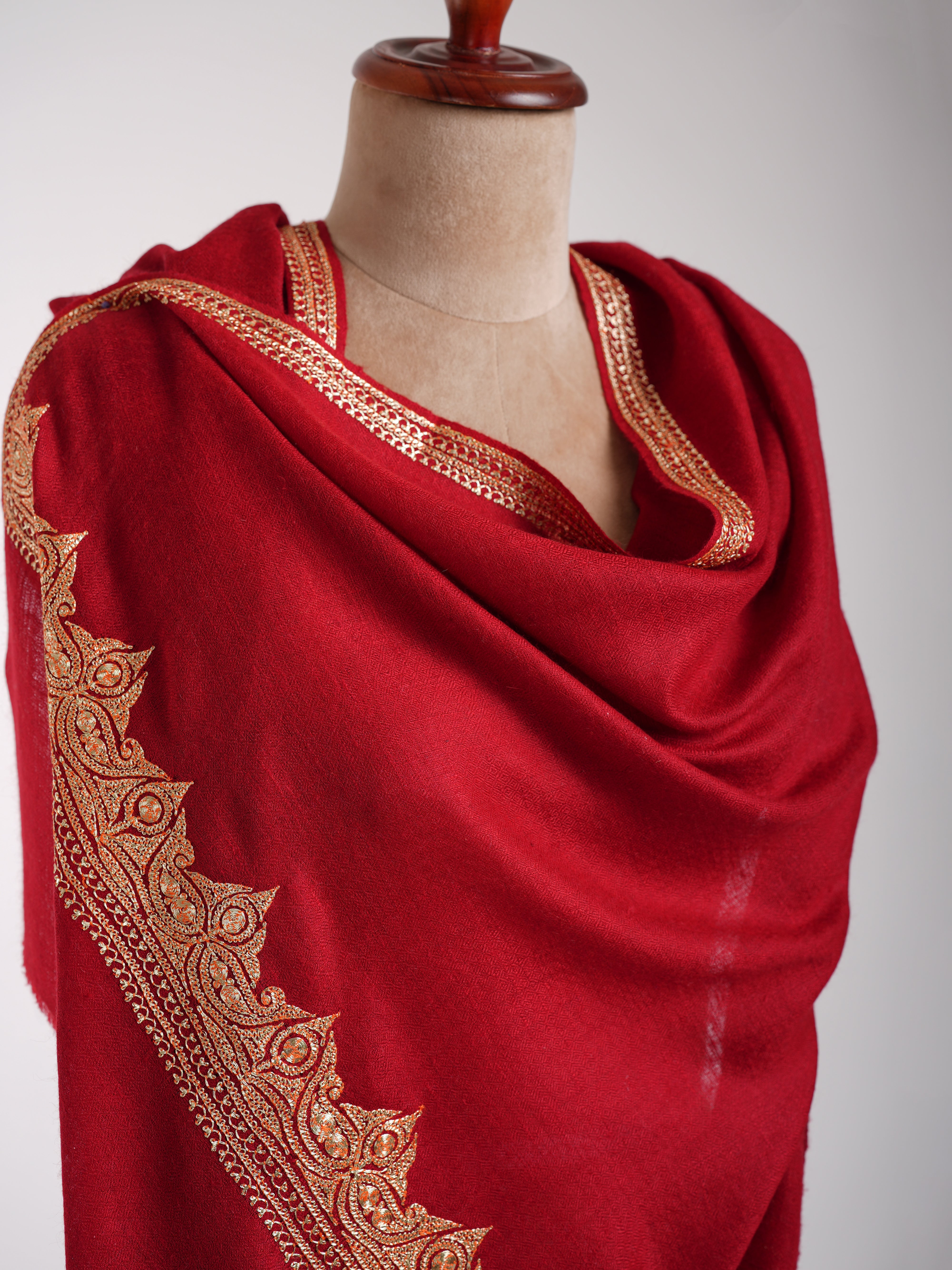 Kashmiri Golden Tilla Embroidered Cashmere Stole