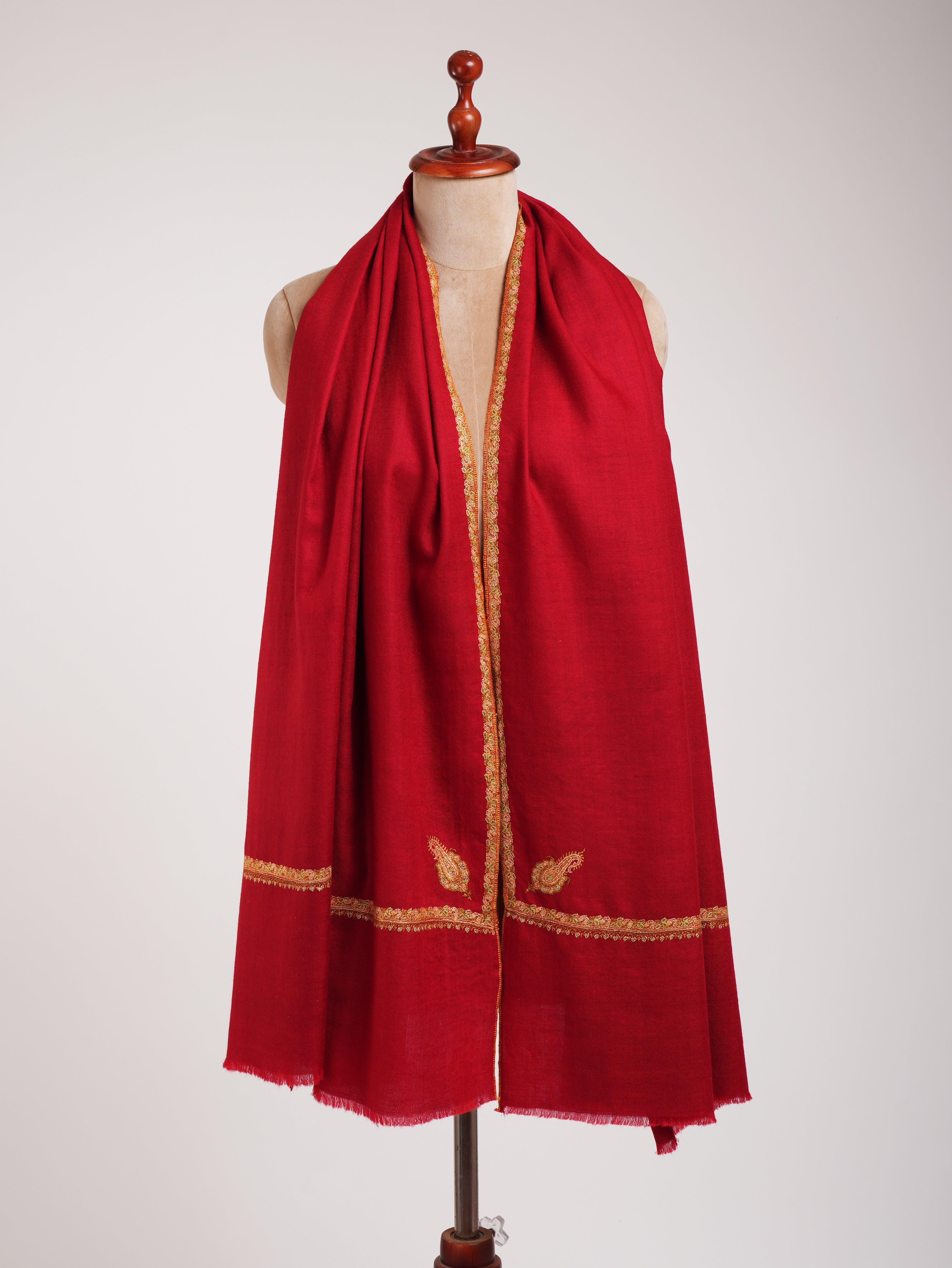 Red Sozni Embroidered Kashmiri Pashmina Women's Shawl