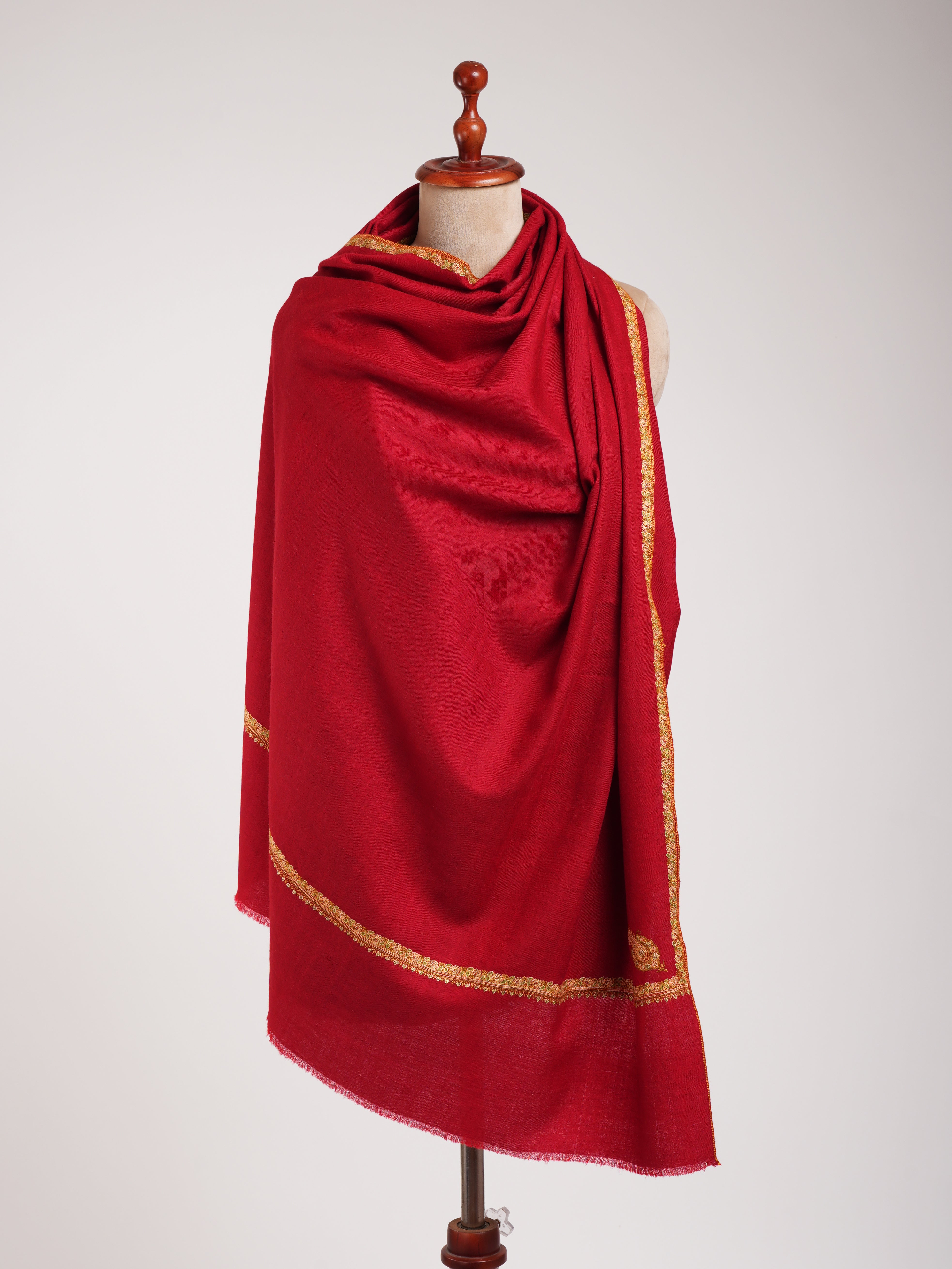 Red Sozni Embroidered Kashmiri Pashmina Women's Shawl