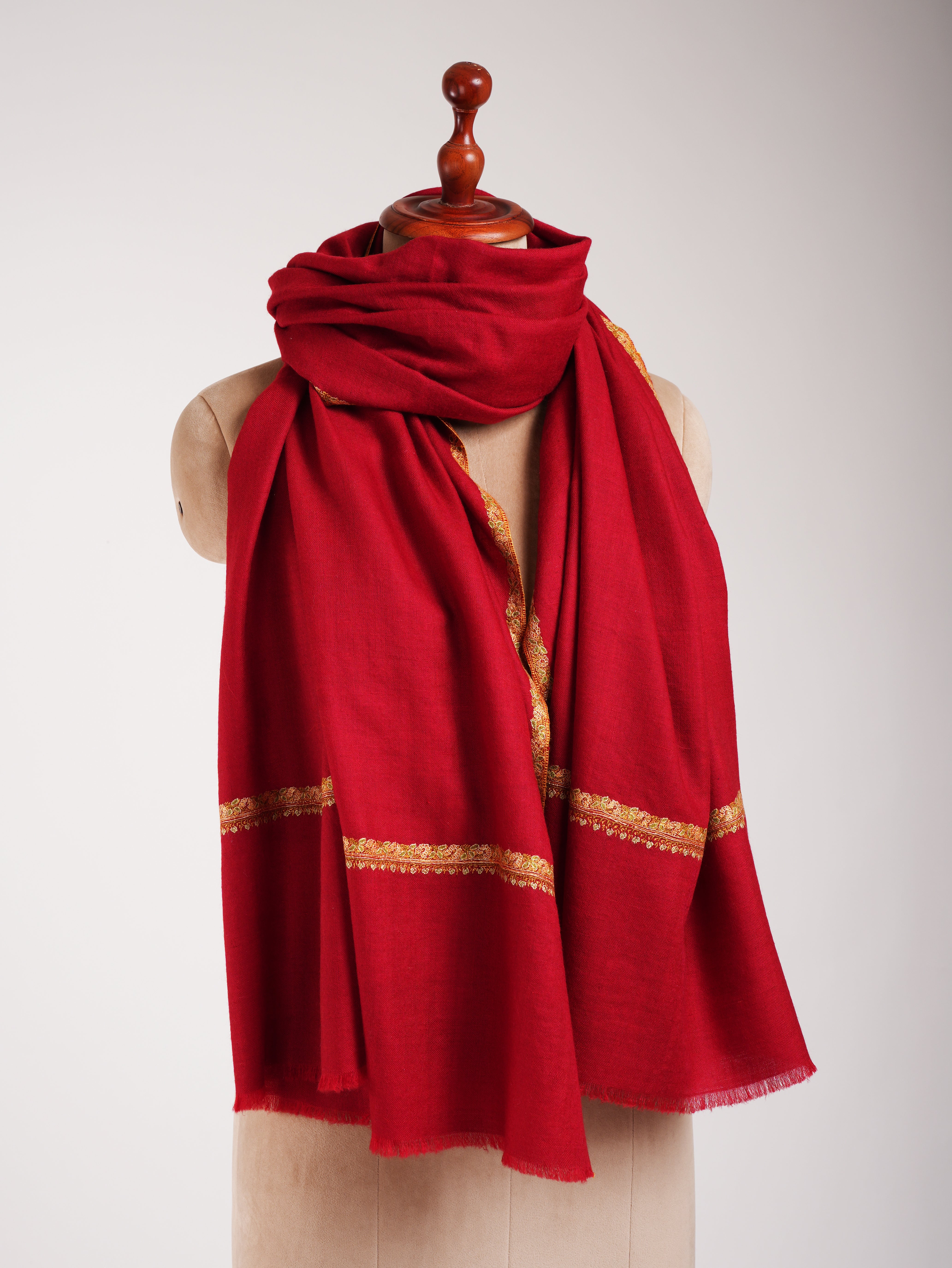 Red Sozni Embroidered Kashmiri Pashmina Women's Shawl