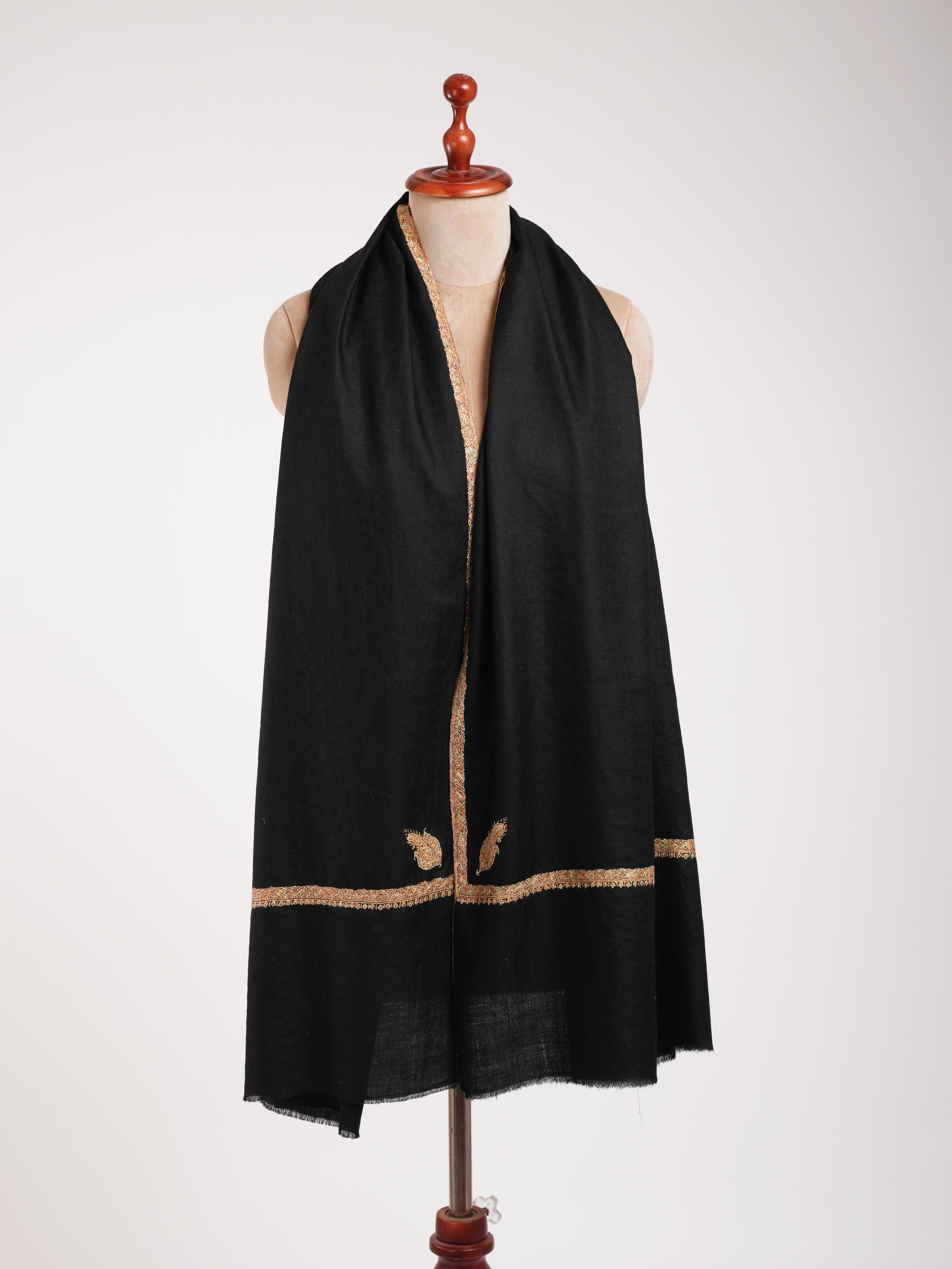 Black Pashmina Shawl with Bail Sozni Embroidery